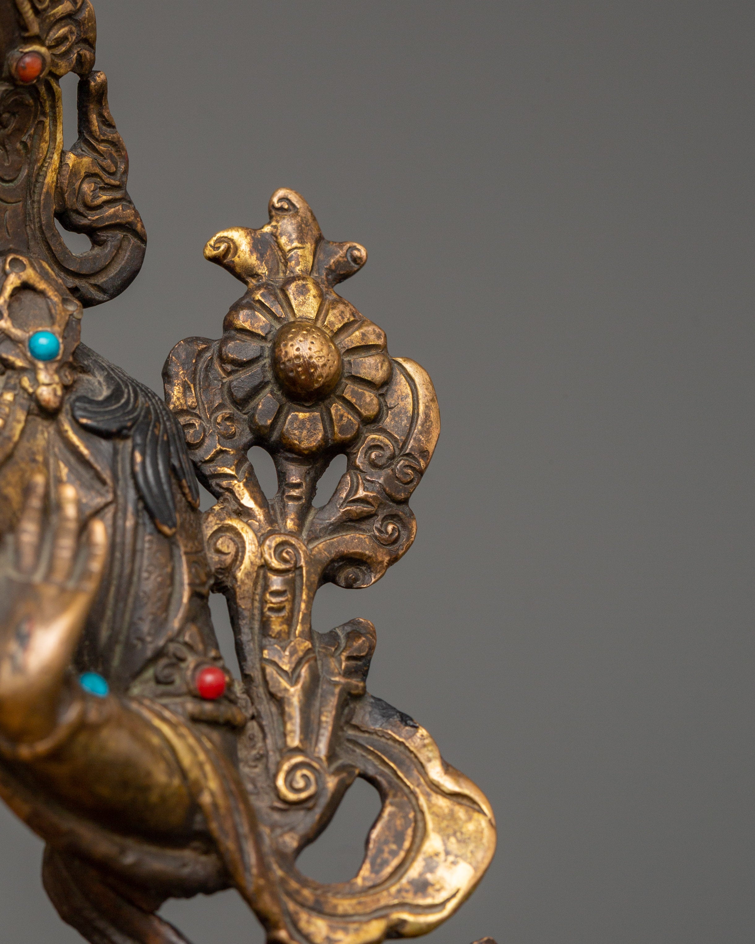 Tibetan White Tara Sculpture | Gold-Plated Copper Deity of Compassion