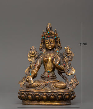 Tibetan White Tara Sculpture | Gold-Plated Copper Deity of Compassion