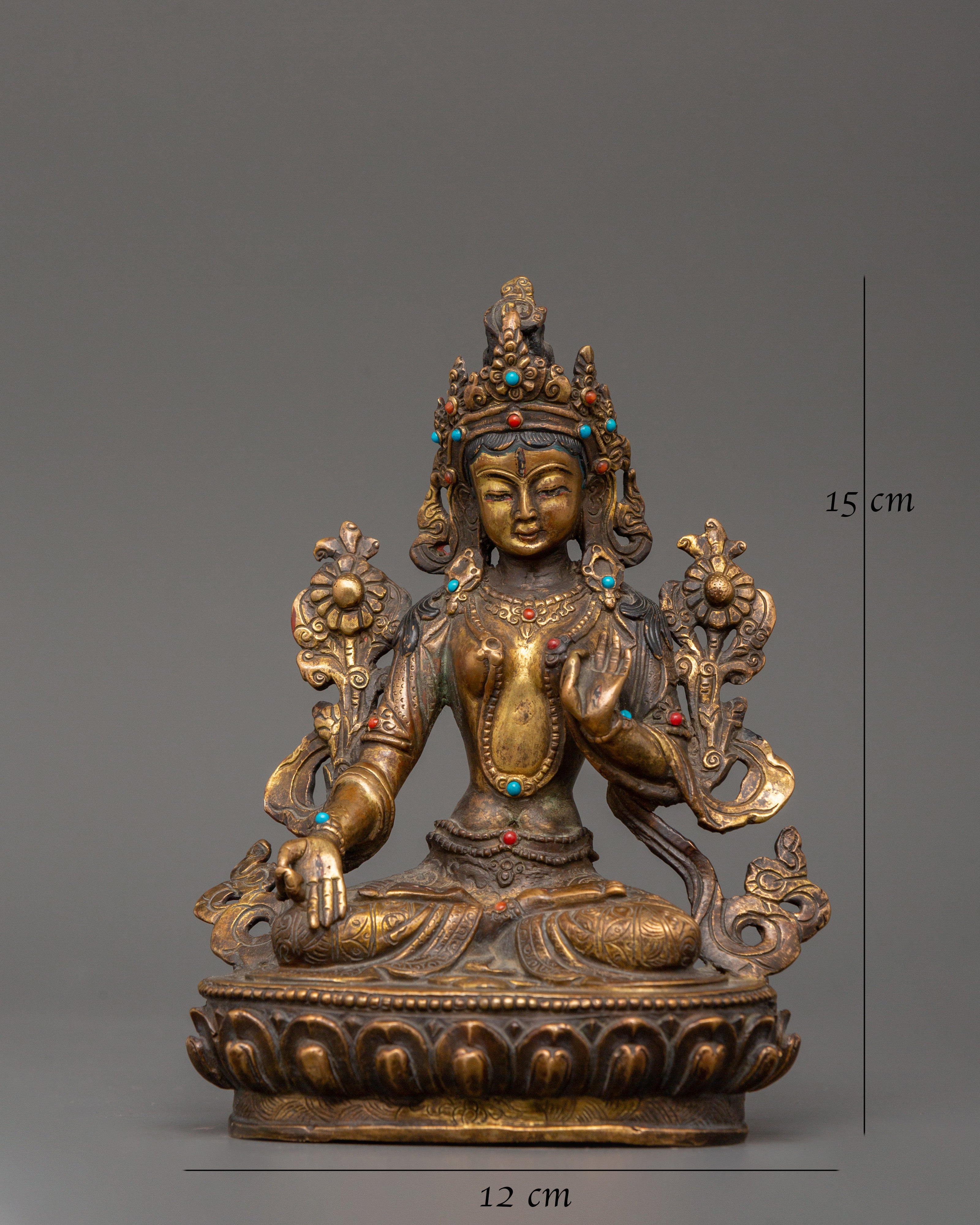Tibetan White Tara Sculpture | Gold-Plated Copper Deity of Compassion