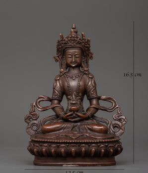 Amitayus Statue in Oxidized Copper | Spiritual Decor