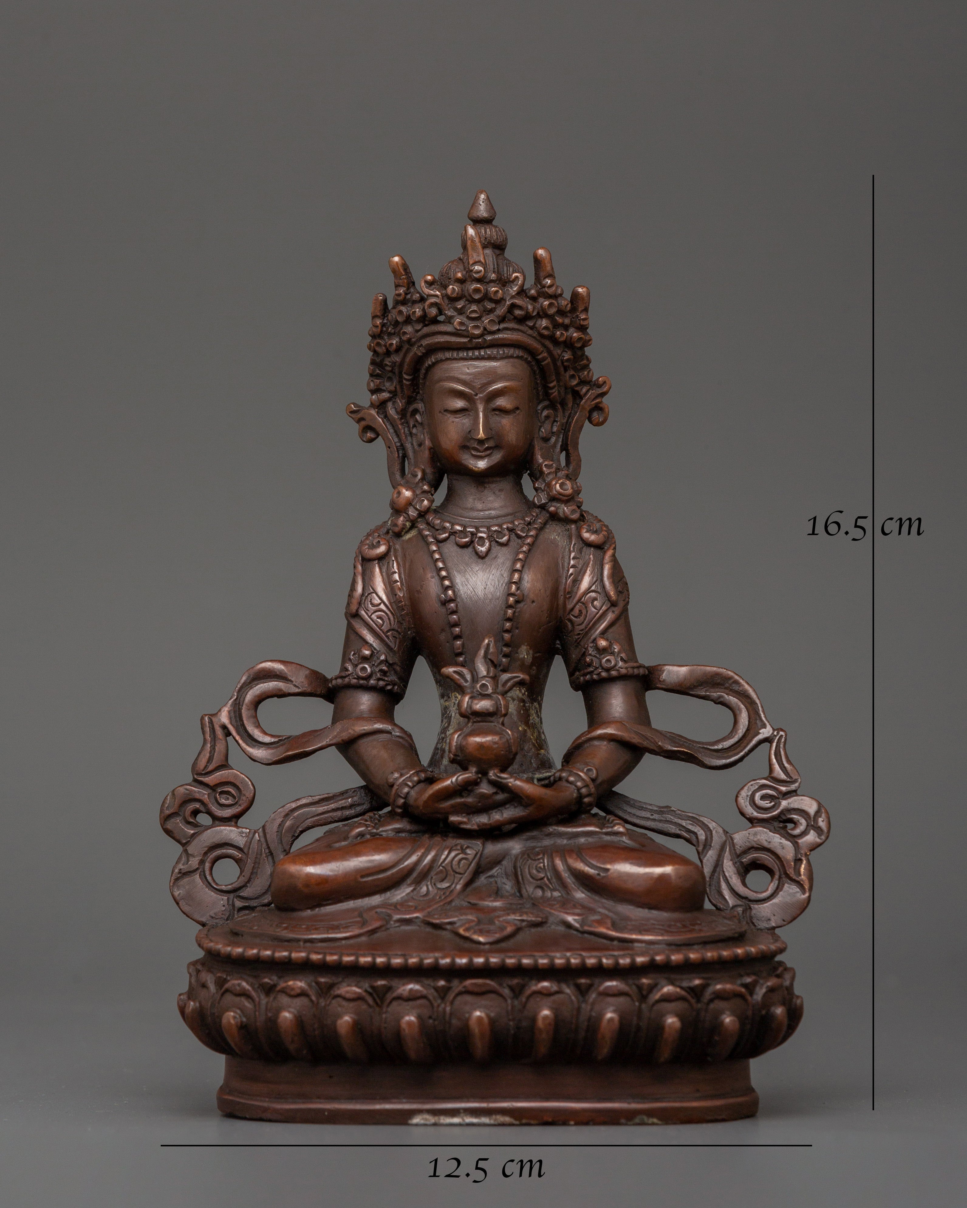 Amitayus Statue in Oxidized Copper | Spiritual Decor