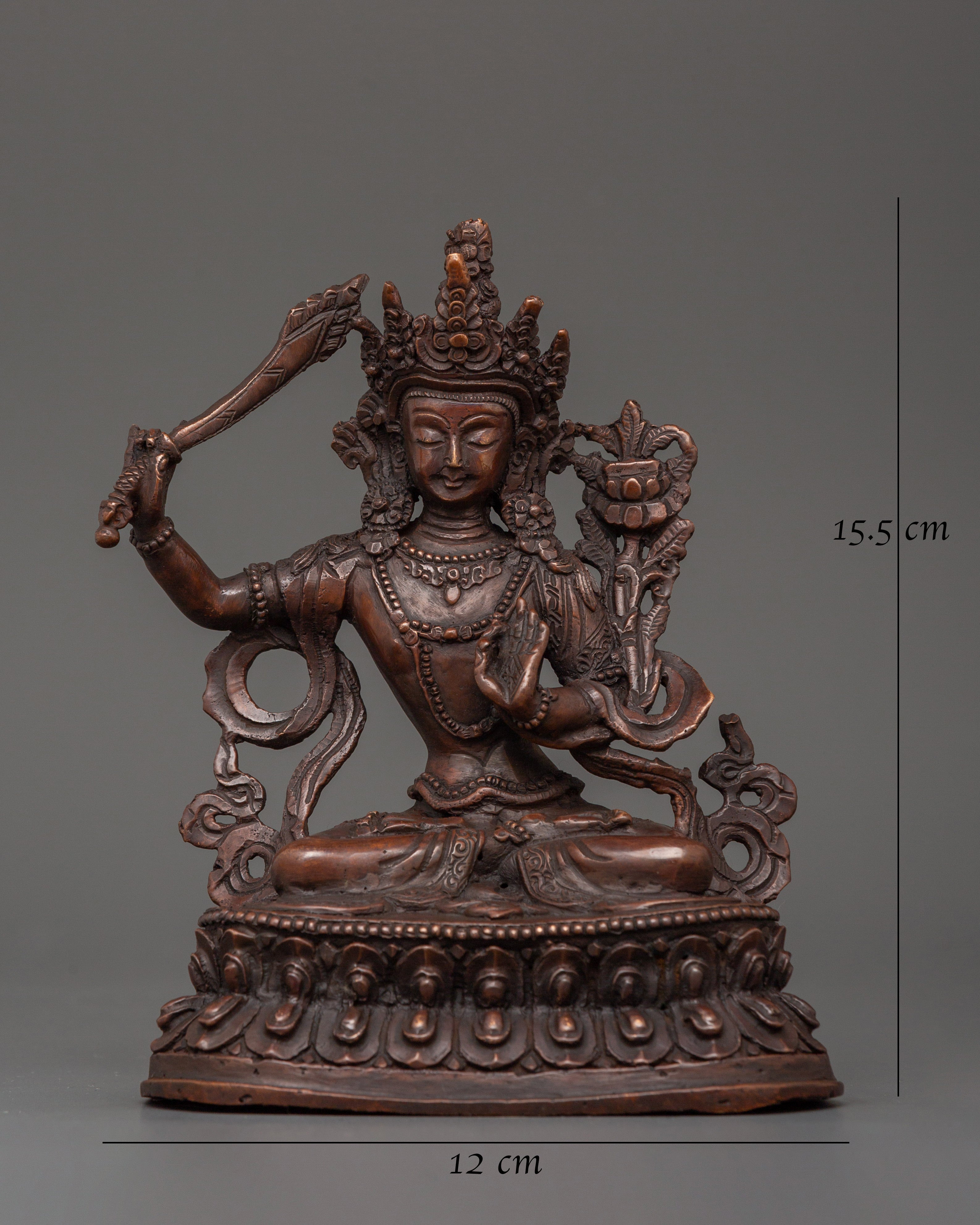 Sacred Manjushri Sculpture | Oxidized Copper Buddhist Bodhisattva of Wisdom