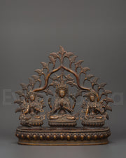 Chenrezig, Green Tara &amp; White Tara Brass Statue