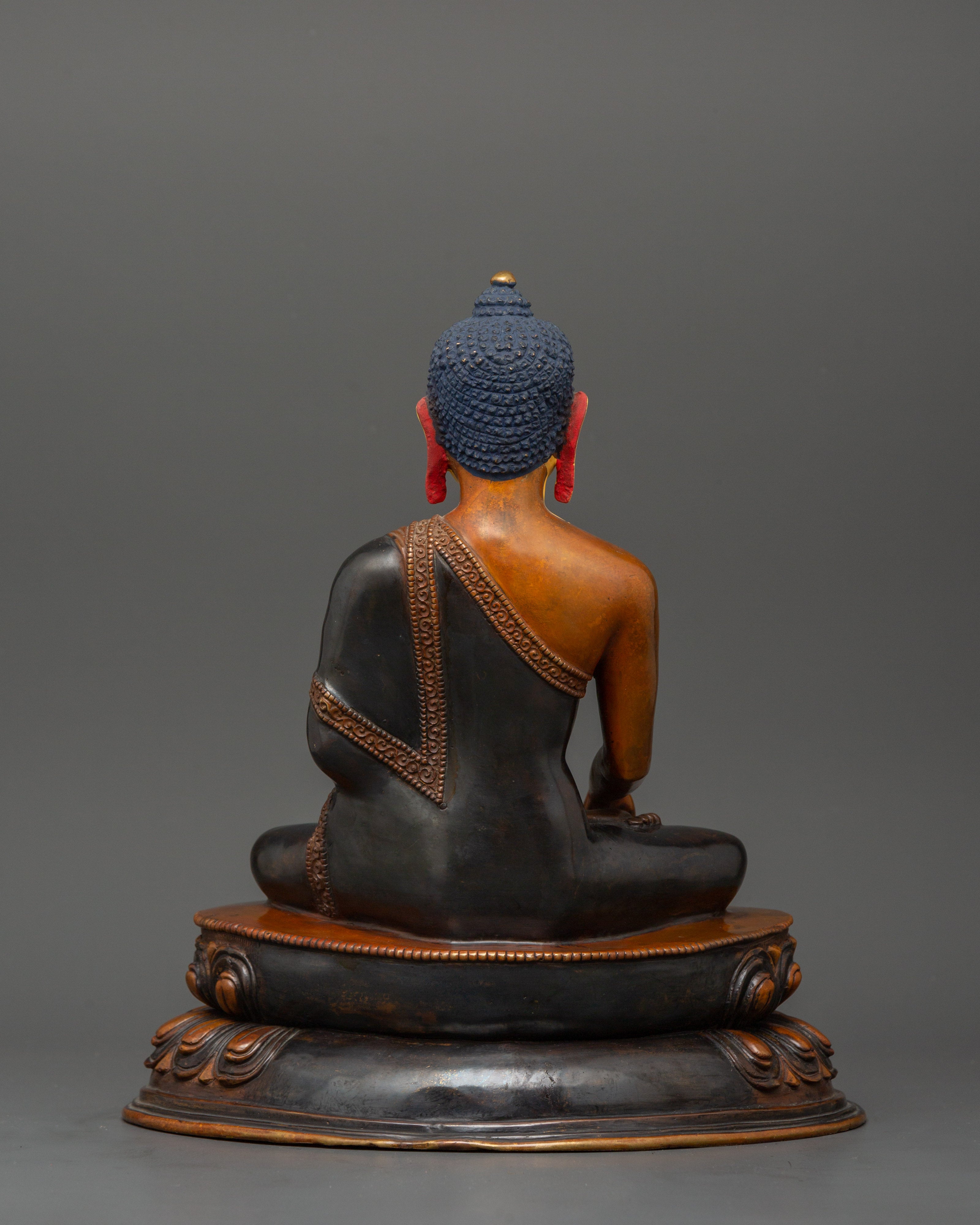 Shakyamuni Buddha Tibetan Buddhist Statue | Oxidized Copper Body with Gold Plating