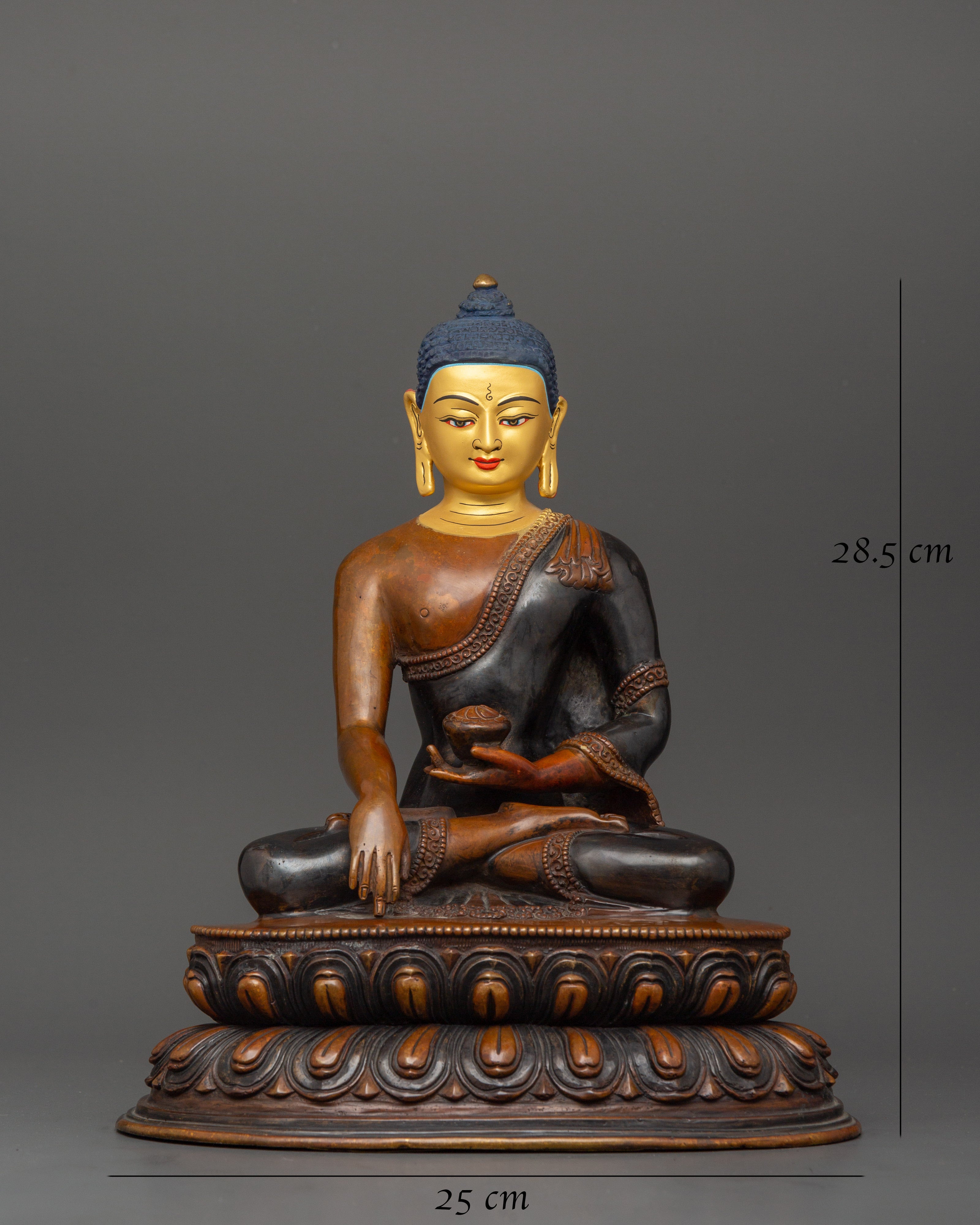 Shakyamuni Buddha Tibetan Buddhist Statue | Oxidized Copper Body with Gold Plating