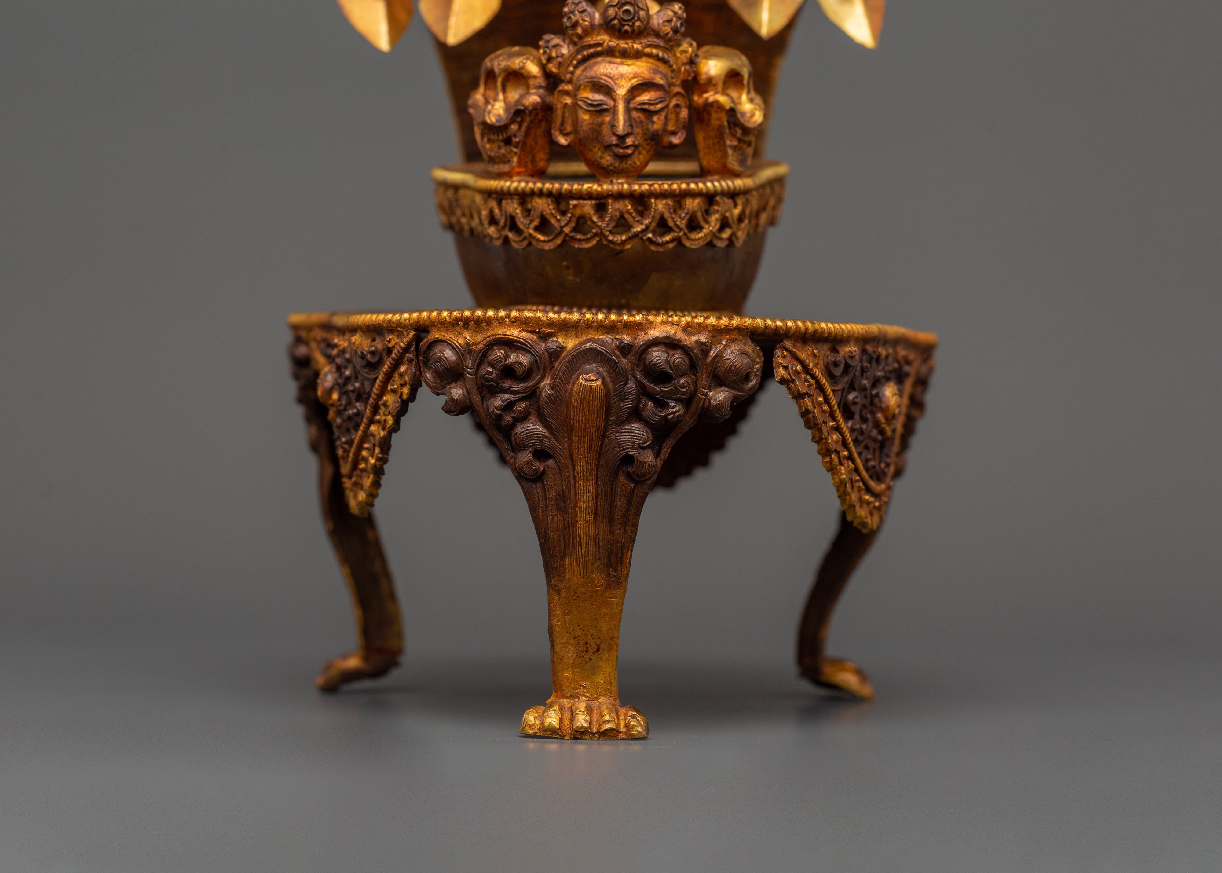 Kapala Skull Cup with Coral & Turquoise | Buddhist Altar Offering with Gemstones