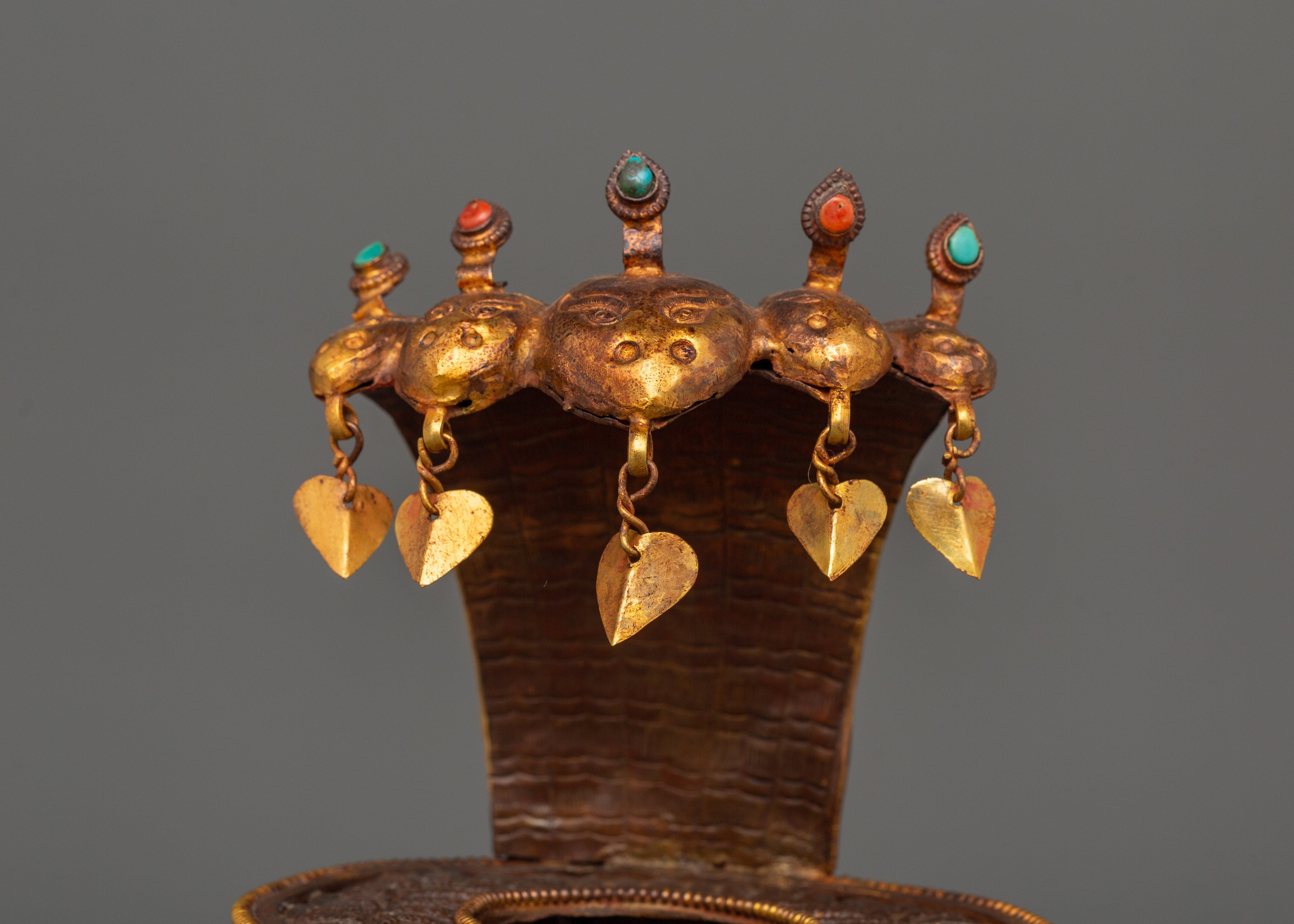 Kapala Skull Cup with Coral & Turquoise | Buddhist Altar Offering with Gemstones
