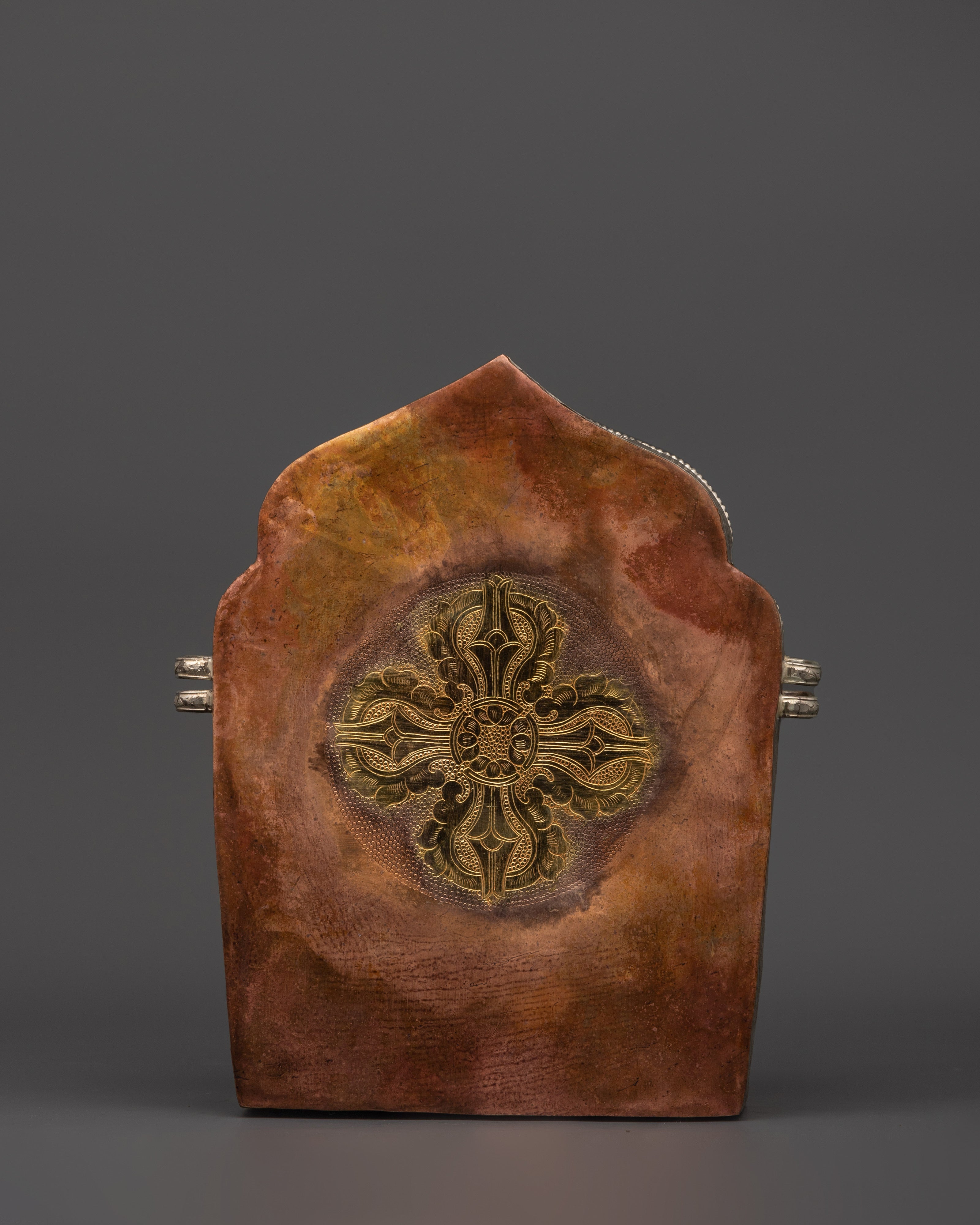 Buddhist Portable Ghau Box | Gold & Silver-Plated Copper Shrine Box