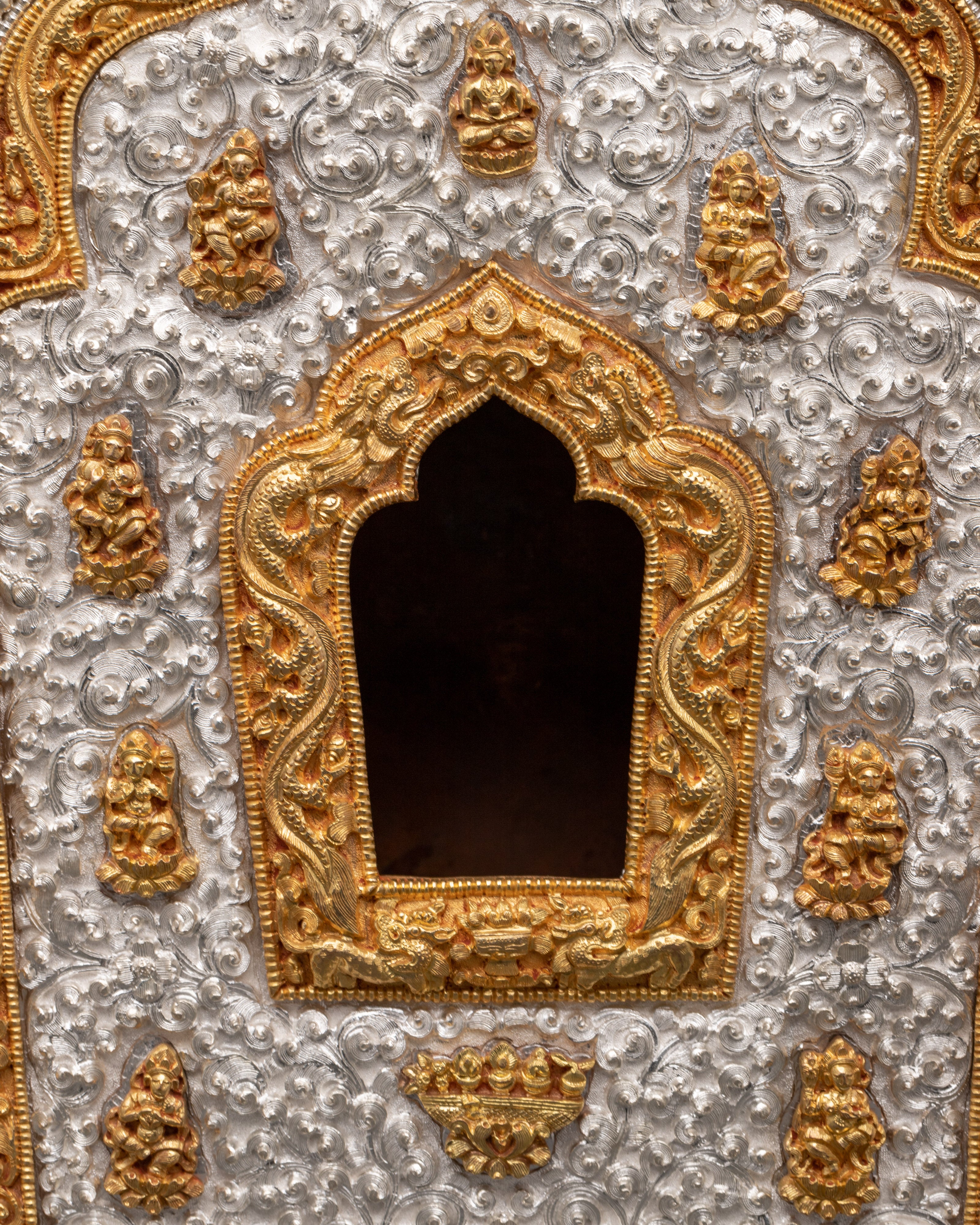 Buddhist Portable Ghau Box | Gold & Silver-Plated Copper Shrine Box