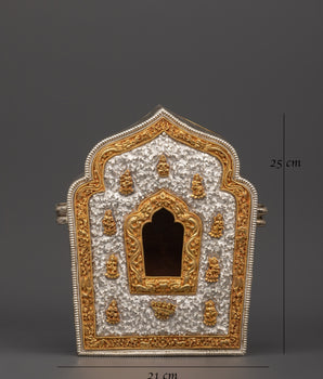 Buddhist Portable Ghau Box | Gold & Silver-Plated Copper Shrine Box