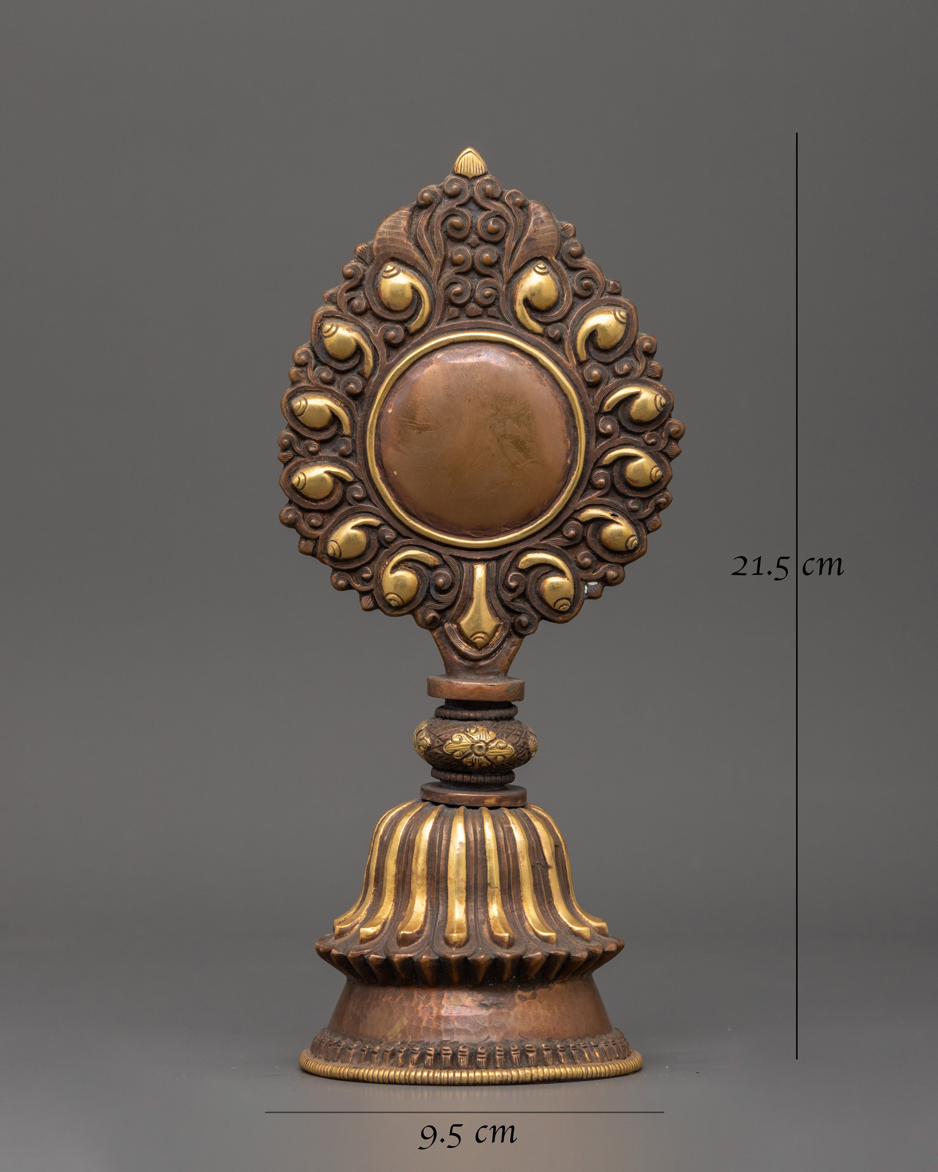 Handcrafted Newari Artifact | Traditional Copper Mirror with Gold Plating