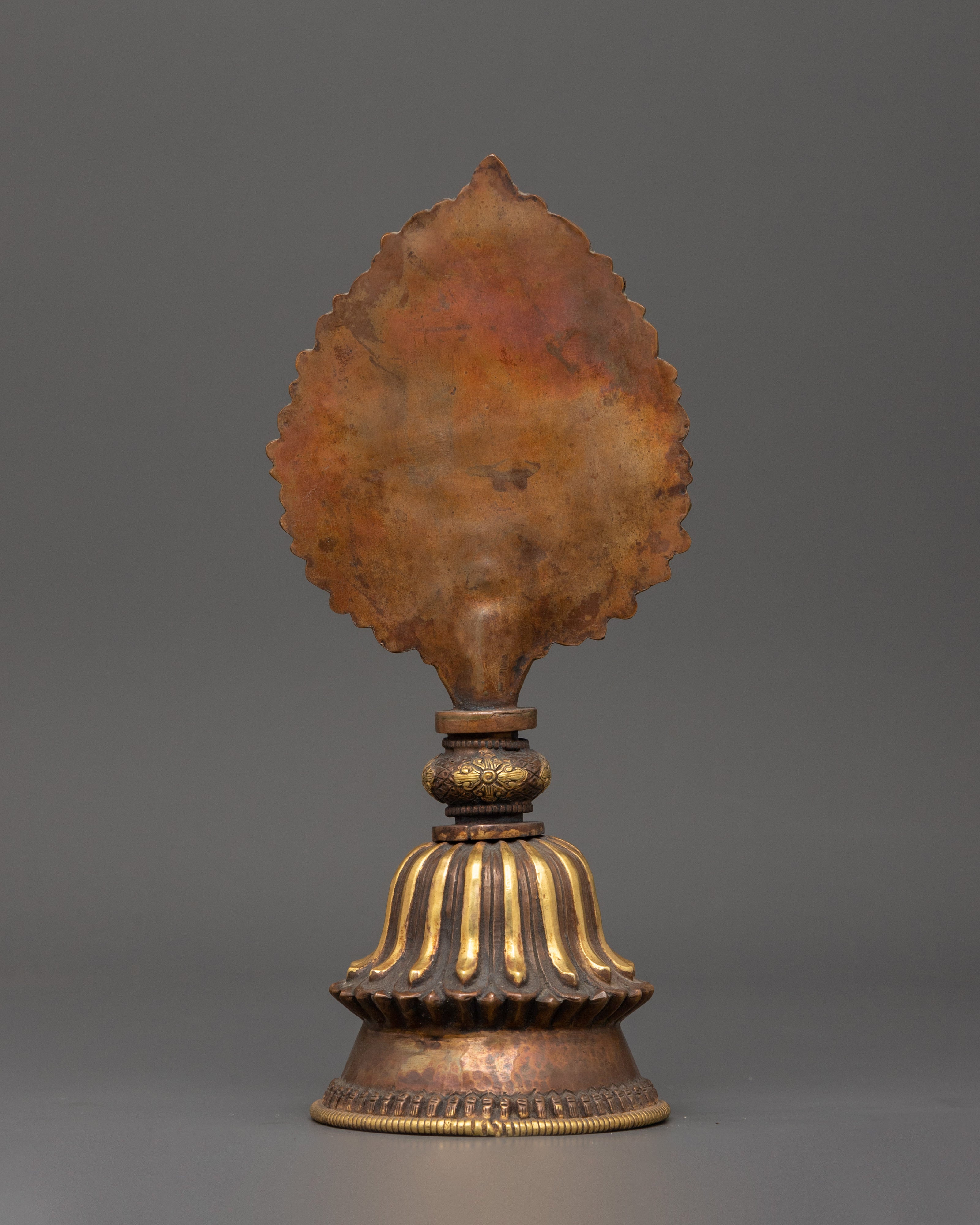 Handcrafted Newari Artifact | Traditional Copper Mirror with Gold Plating