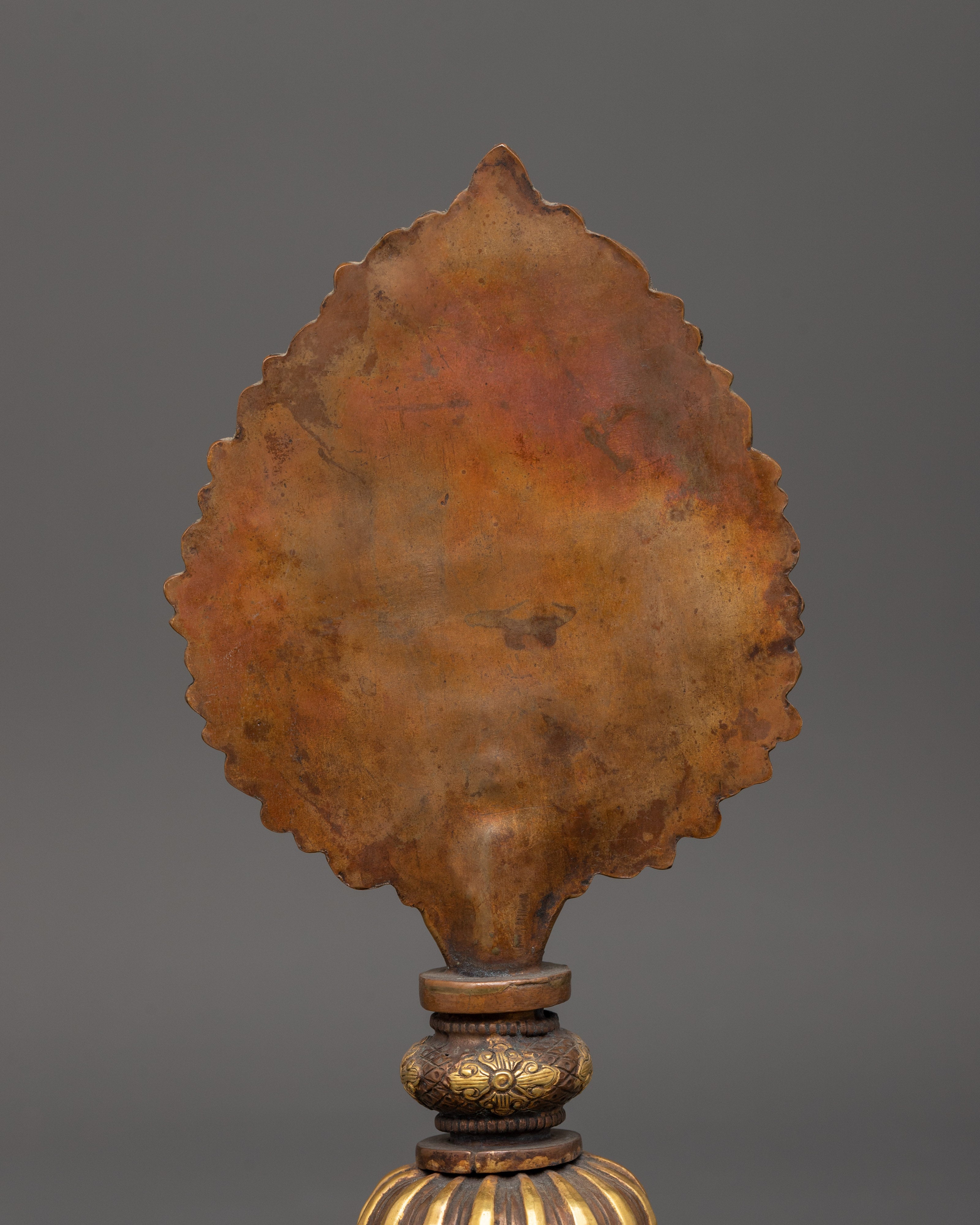 Handcrafted Newari Artifact | Traditional Copper Mirror with Gold Plating