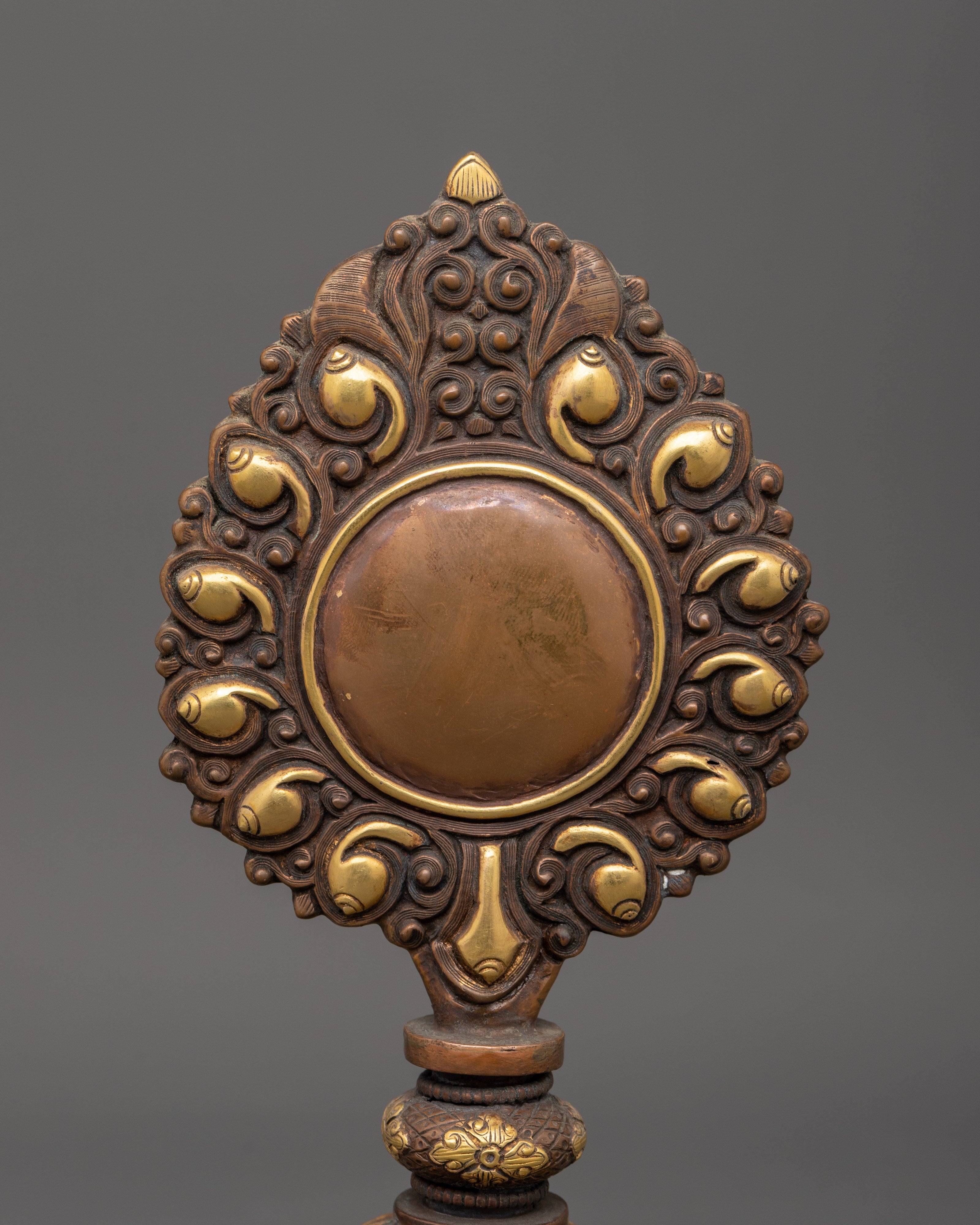 Handcrafted Newari Artifact | Traditional Copper Mirror with Gold Plating