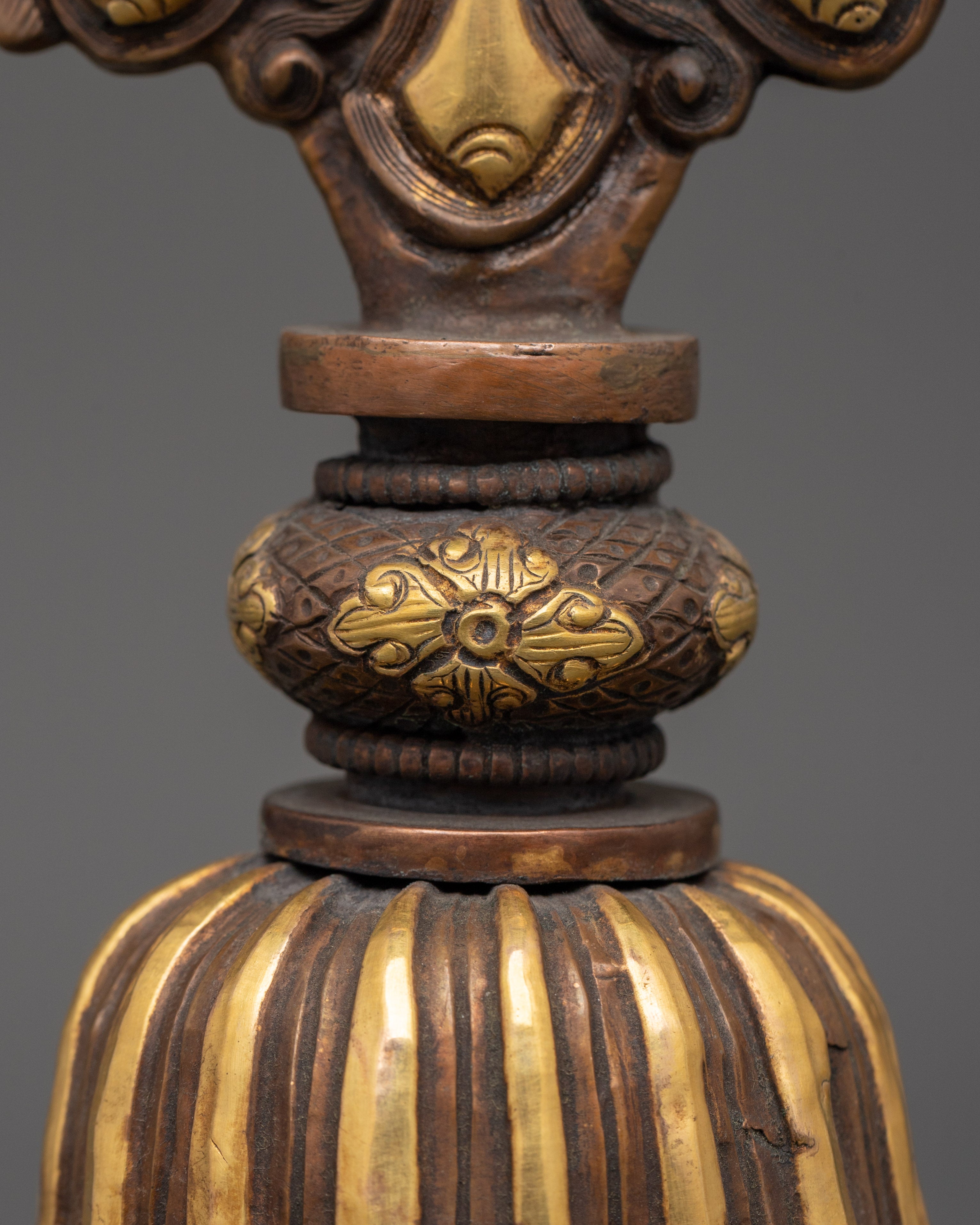 Handcrafted Newari Artifact | Traditional Copper Mirror with Gold Plating