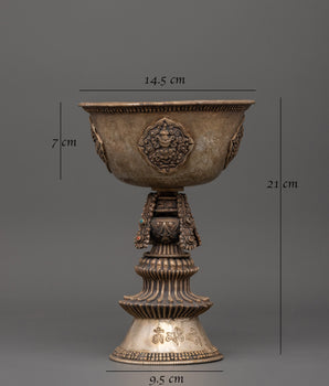 Tibetan Buddhist Butter Lamp | Sacred Tibetan Ritual Lamp in Pure Silver