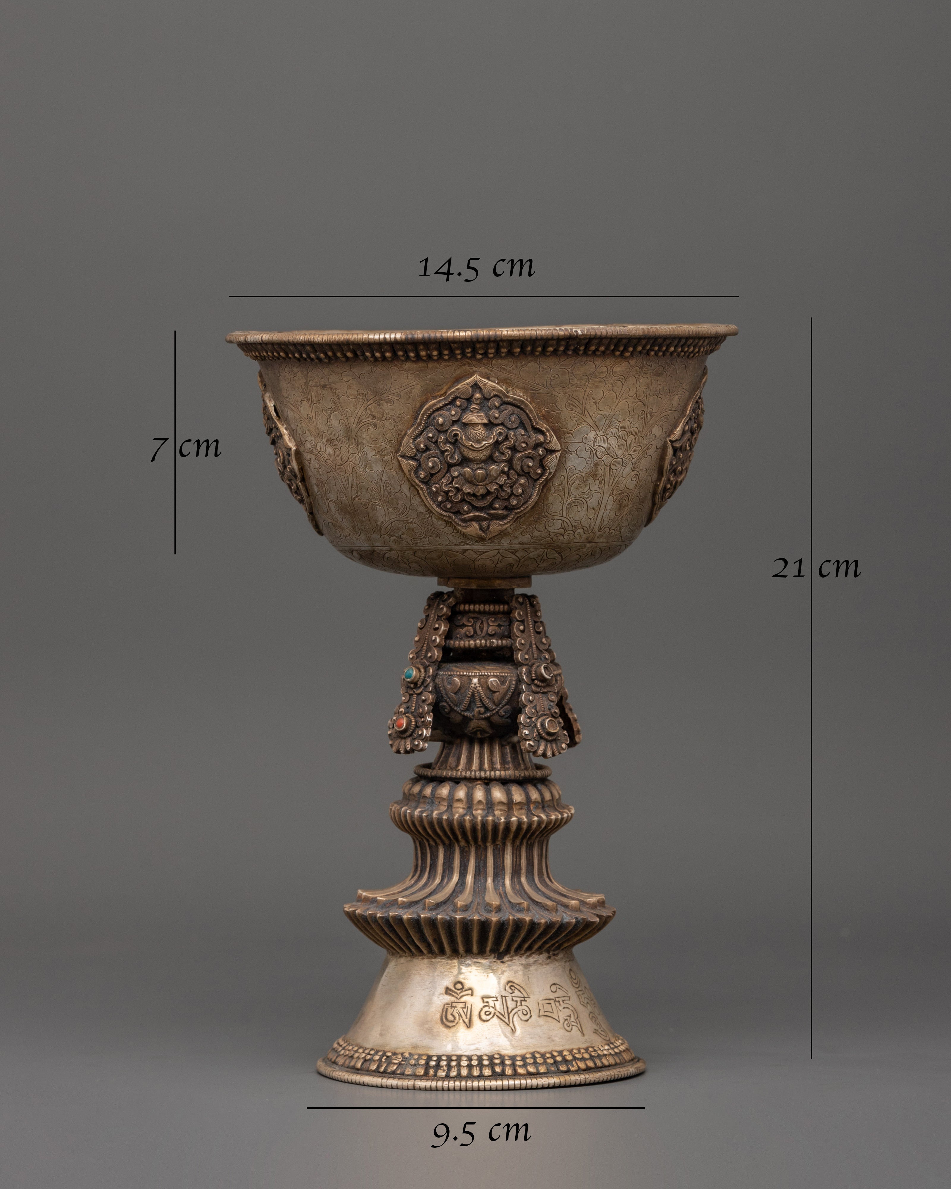 Tibetan Buddhist Butter Lamp | Sacred Tibetan Ritual Lamp in Pure Silver