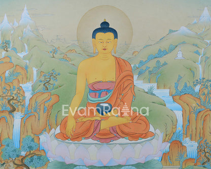 Buddha Shakyamuni Thangka, Hand Painted Tibetan Painting in 24K Gold