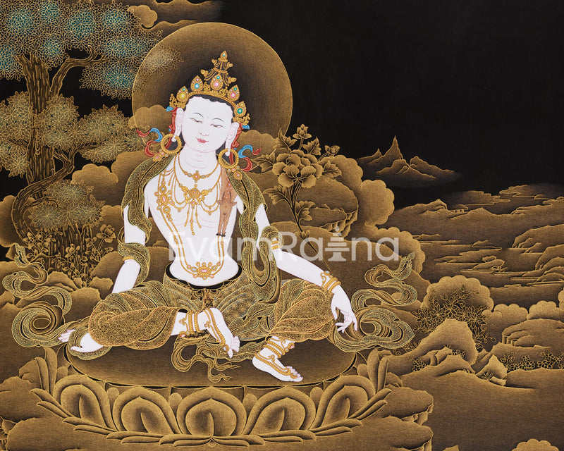 Guanyin, Bodhisattva of Compassion | Tibetan Avalokitesvara Art with 24K Gold Embellishments