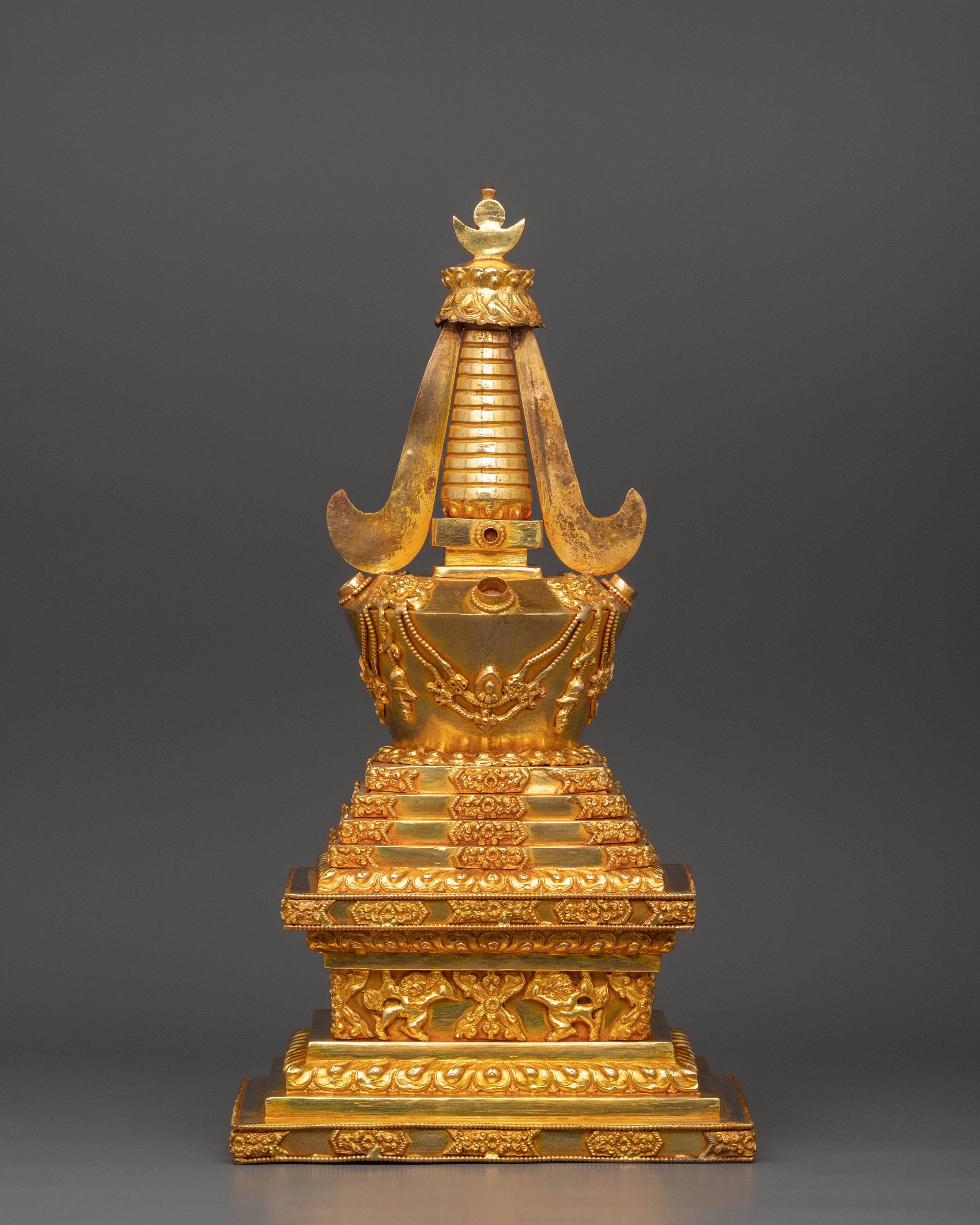Stupa Sacred Tibetan Altar Decor | Handcrafted Gold Plated Copper Stupa