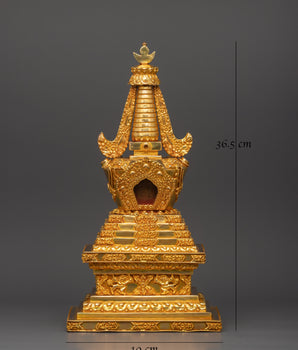 Stupa Sacred Tibetan Altar Decor | Handcrafted Gold Plated Copper Stupa