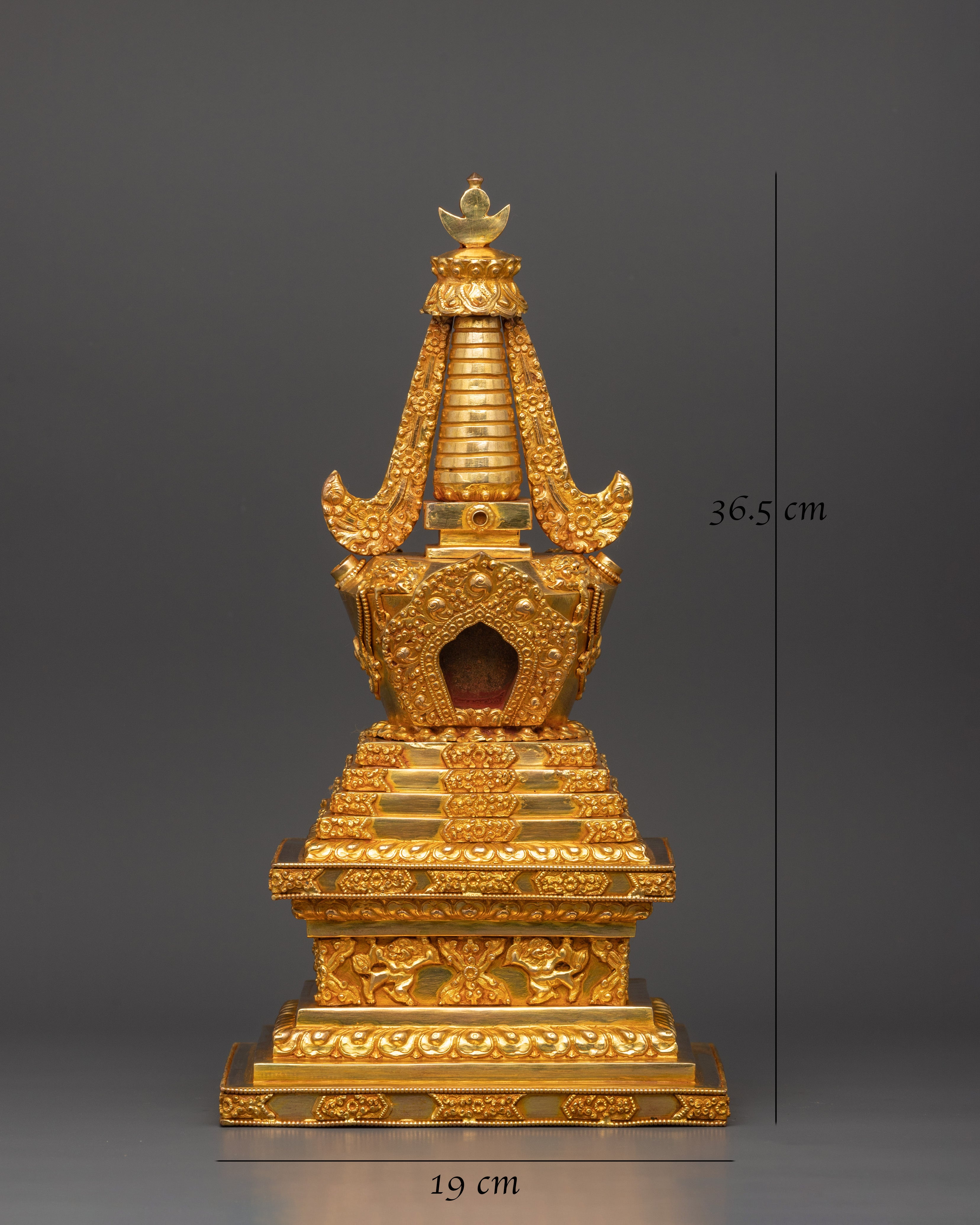 Stupa Sacred Tibetan Altar Decor | Handcrafted Gold Plated Copper Stupa