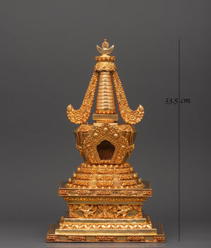 Beautiful Gold Plated Tibetan Stupa | Religious Buddhist Temple