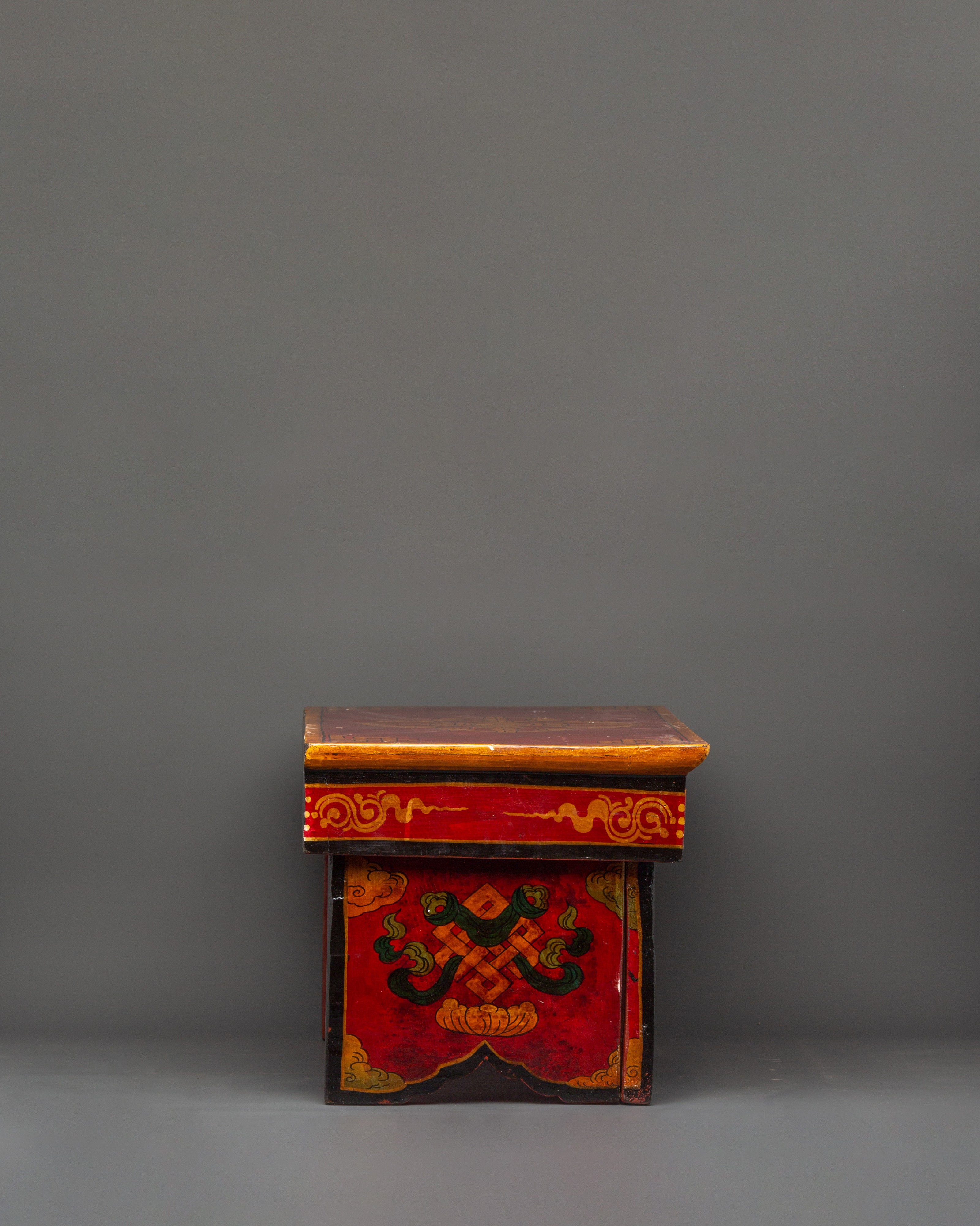 Folding Table with Foo Dog and Offering Artwork | Himalayan Craft