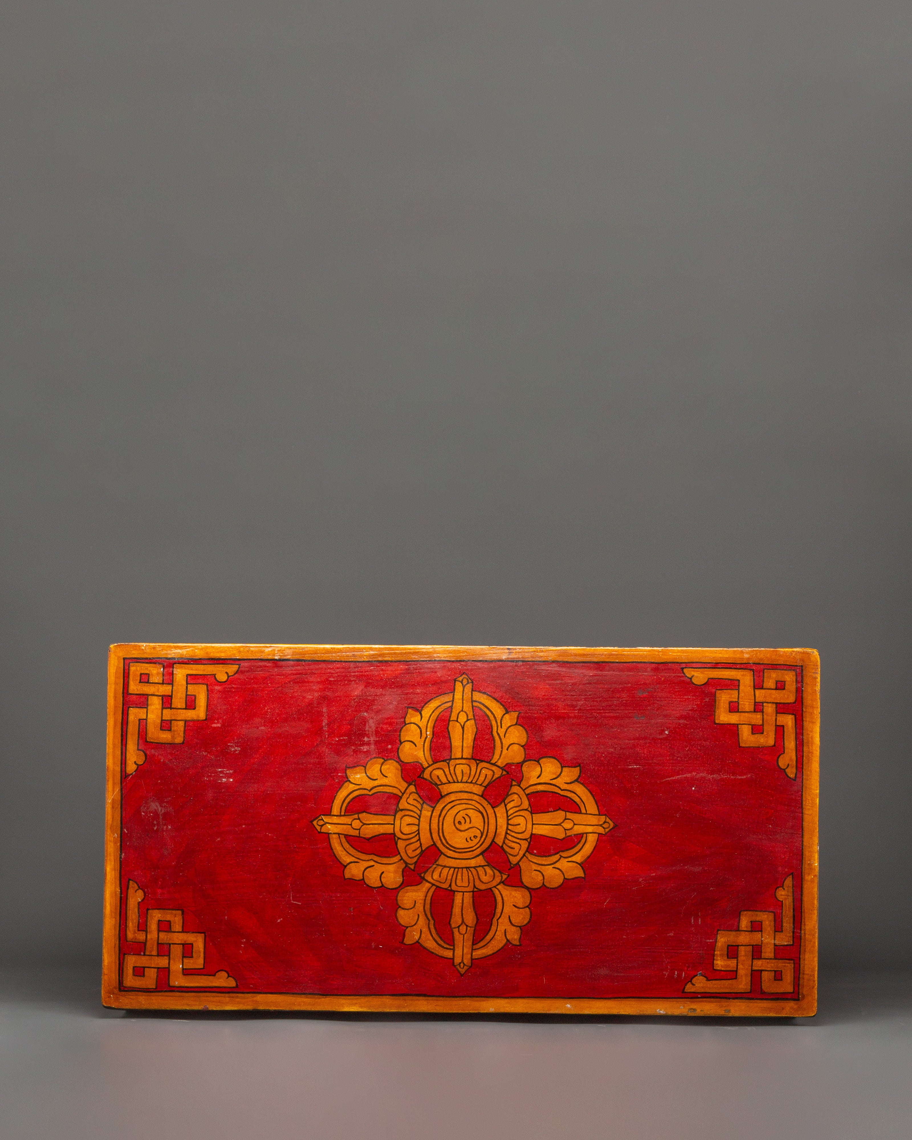 Folding Table with Foo Dog and Offering Artwork | Himalayan Craft