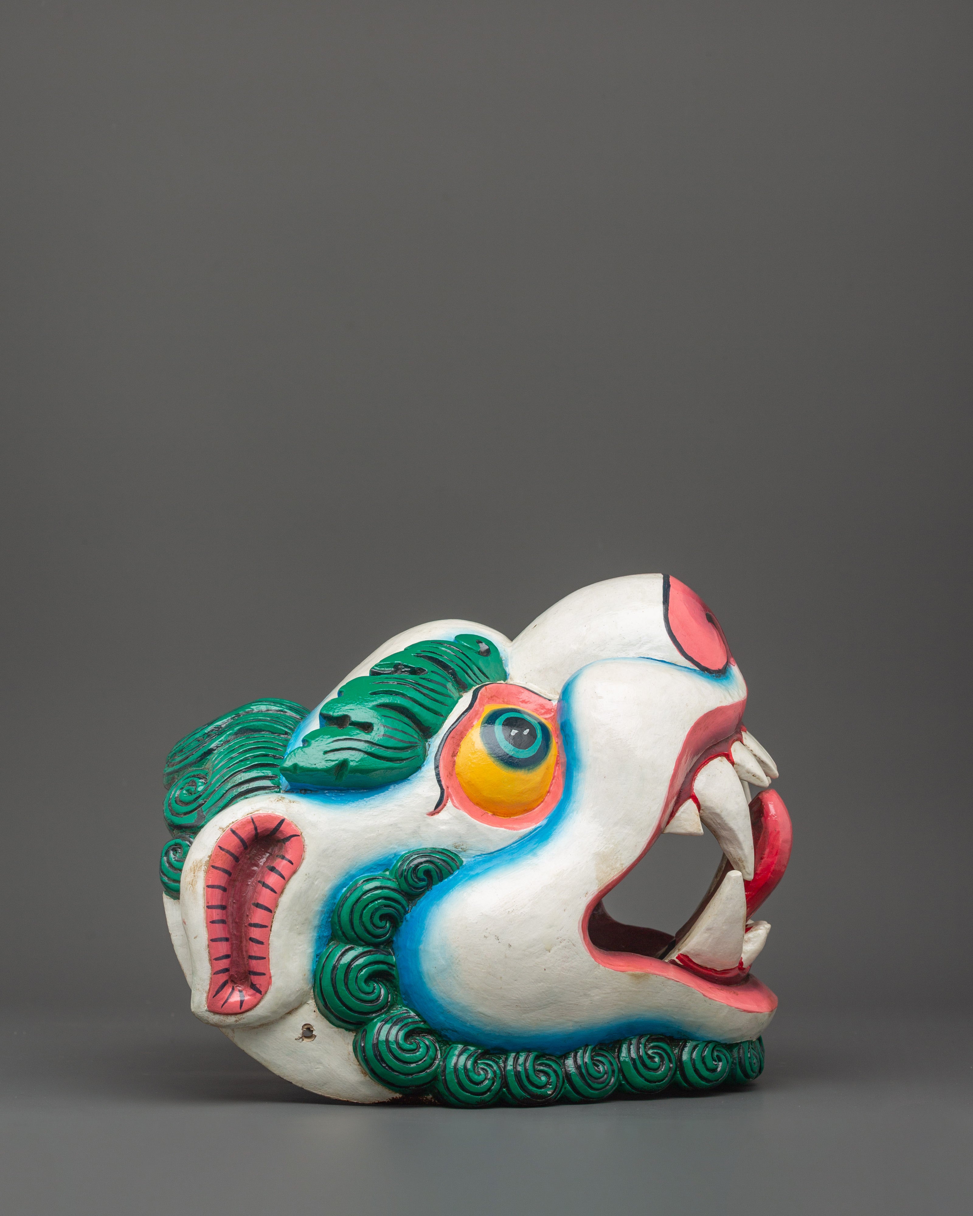 Hand-Painted Foo Dog Mask | Wooden Guardian Lion Decor