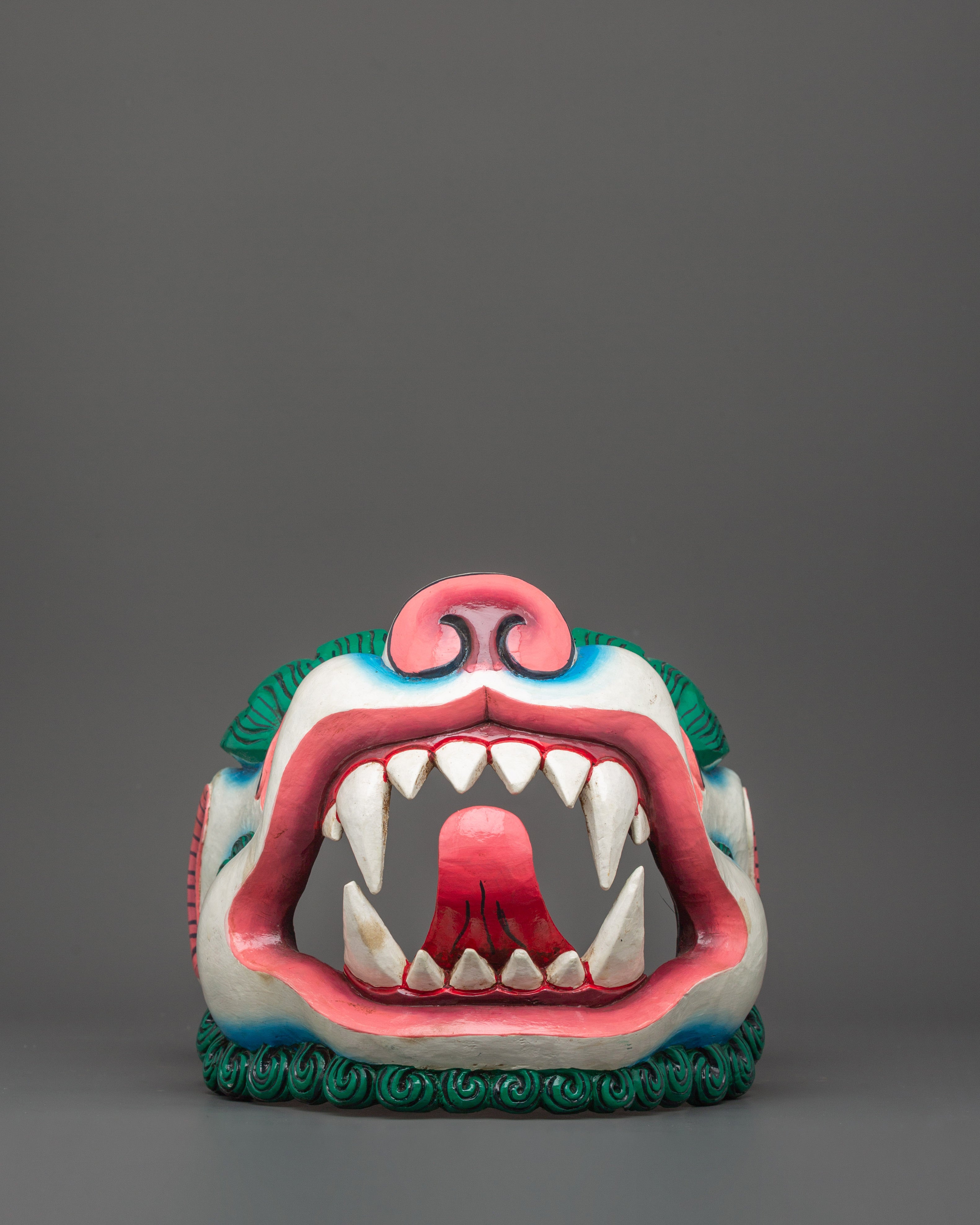 Hand-Painted Foo Dog Mask | Wooden Guardian Lion Decor