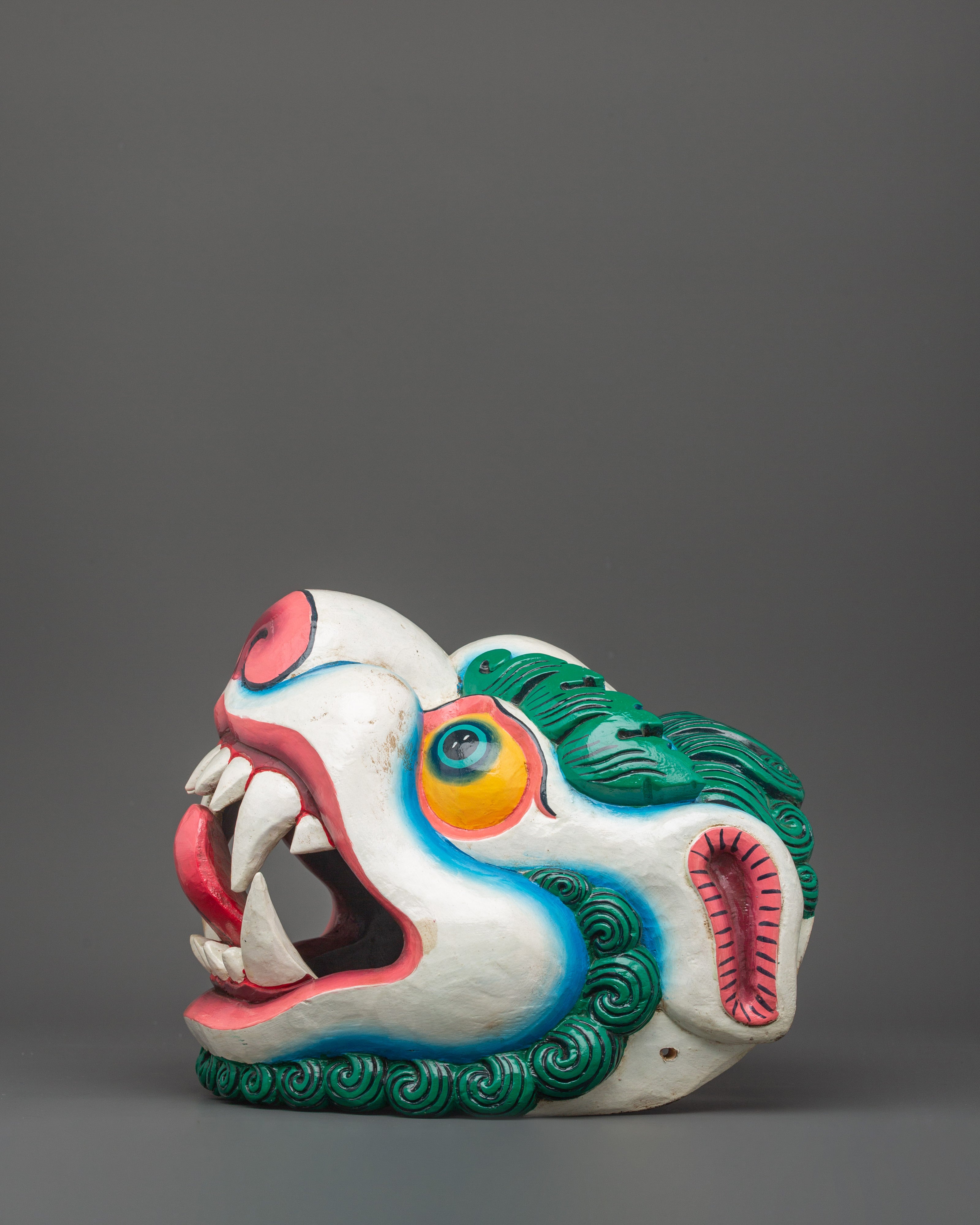 Hand-Painted Foo Dog Mask | Wooden Guardian Lion Decor