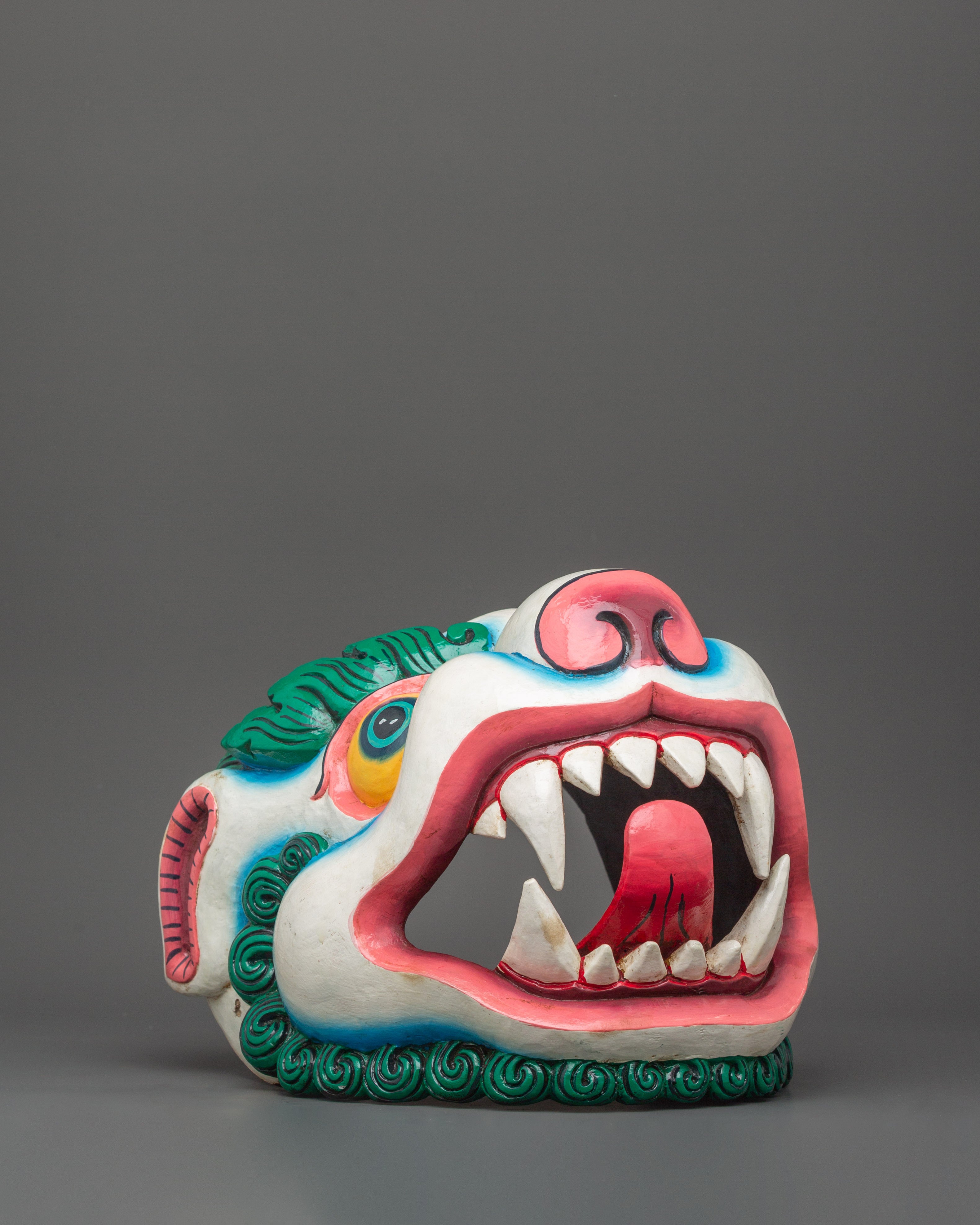 Hand-Painted Foo Dog Mask | Wooden Guardian Lion Decor