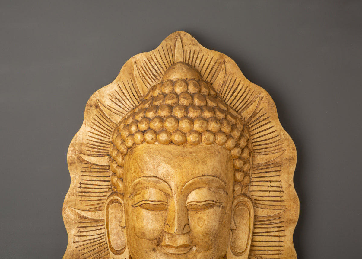 Buddha Face Wall hanging Decor | Spiritual Buddhist Wooden Art