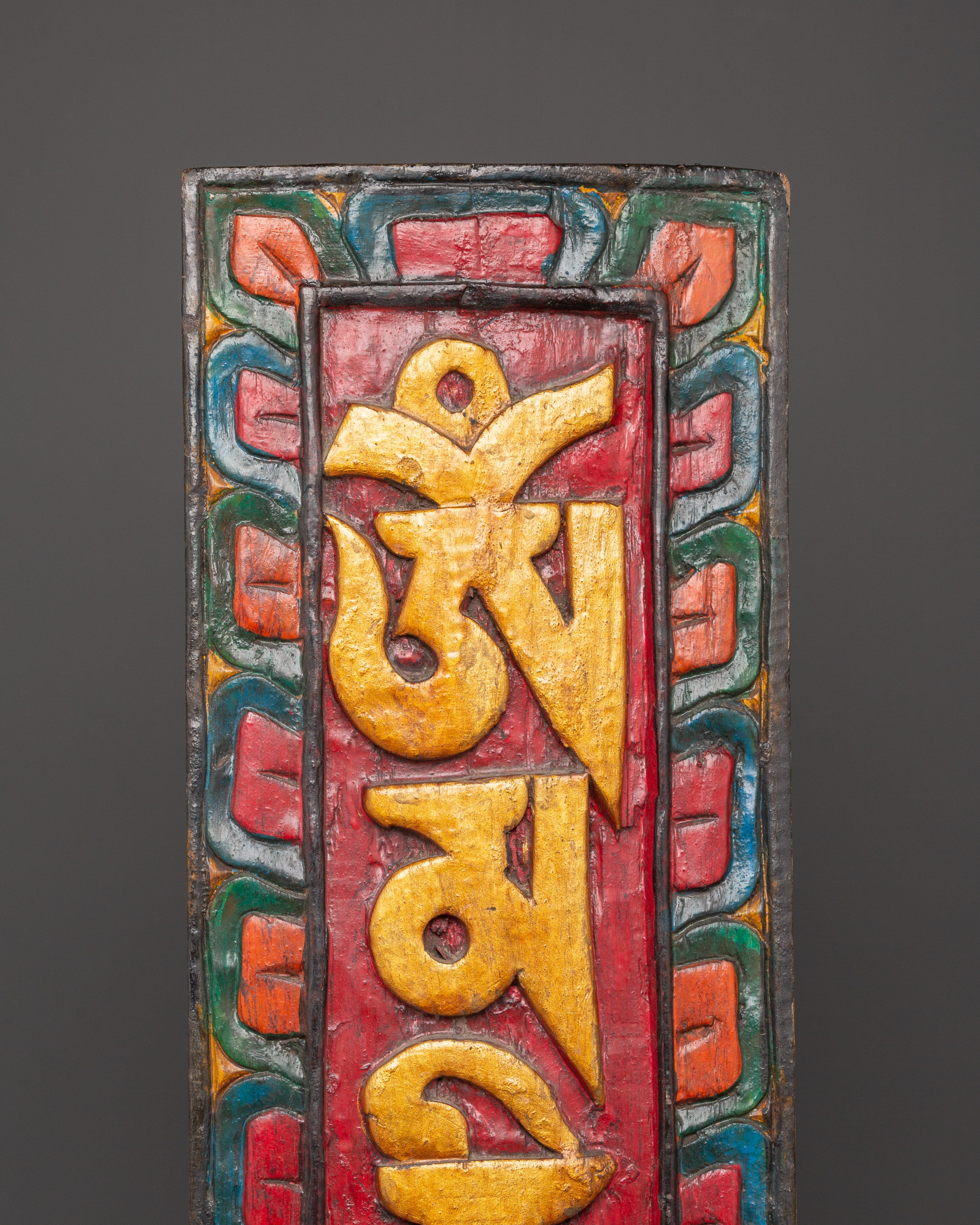 Tibetan Mantra Wall Hanging | Handcrafted Wooden Om Mani Padme Hum Plaque