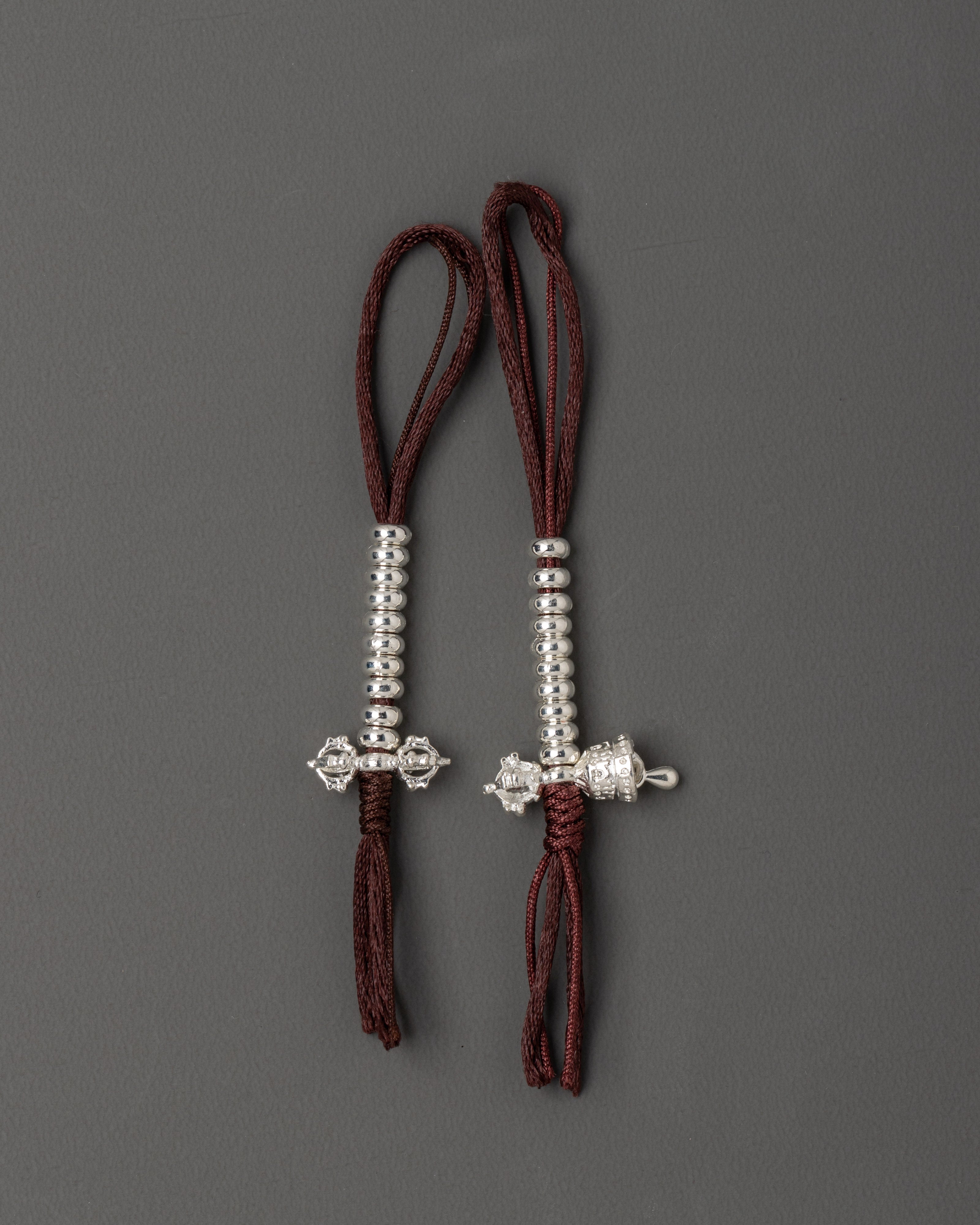 Handmade Tibetan Chupsel | Silver Beads with Vajra and Prayer Wheel for Mala