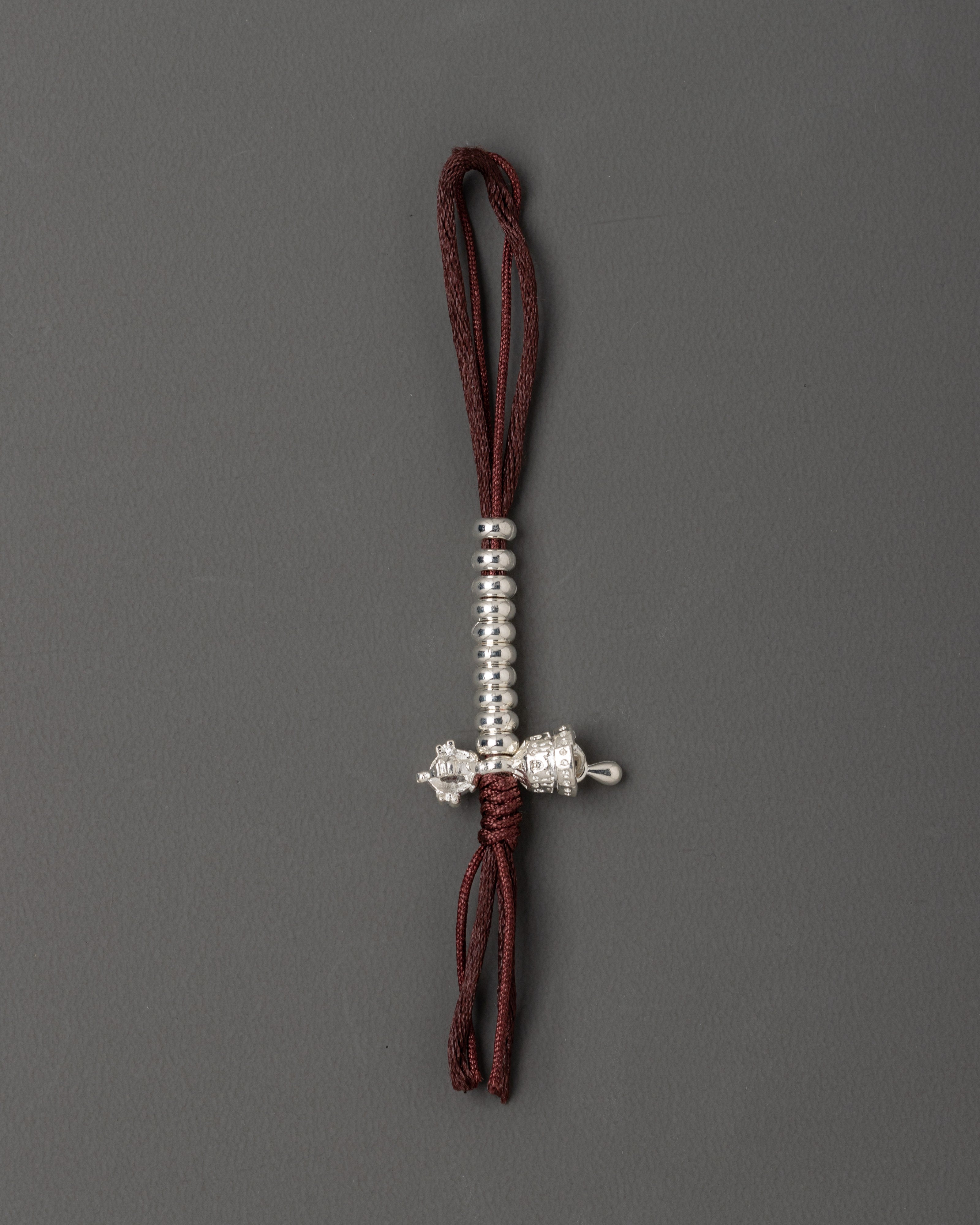 Handmade Tibetan Chupsel | Silver Beads with Vajra and Prayer Wheel for Mala