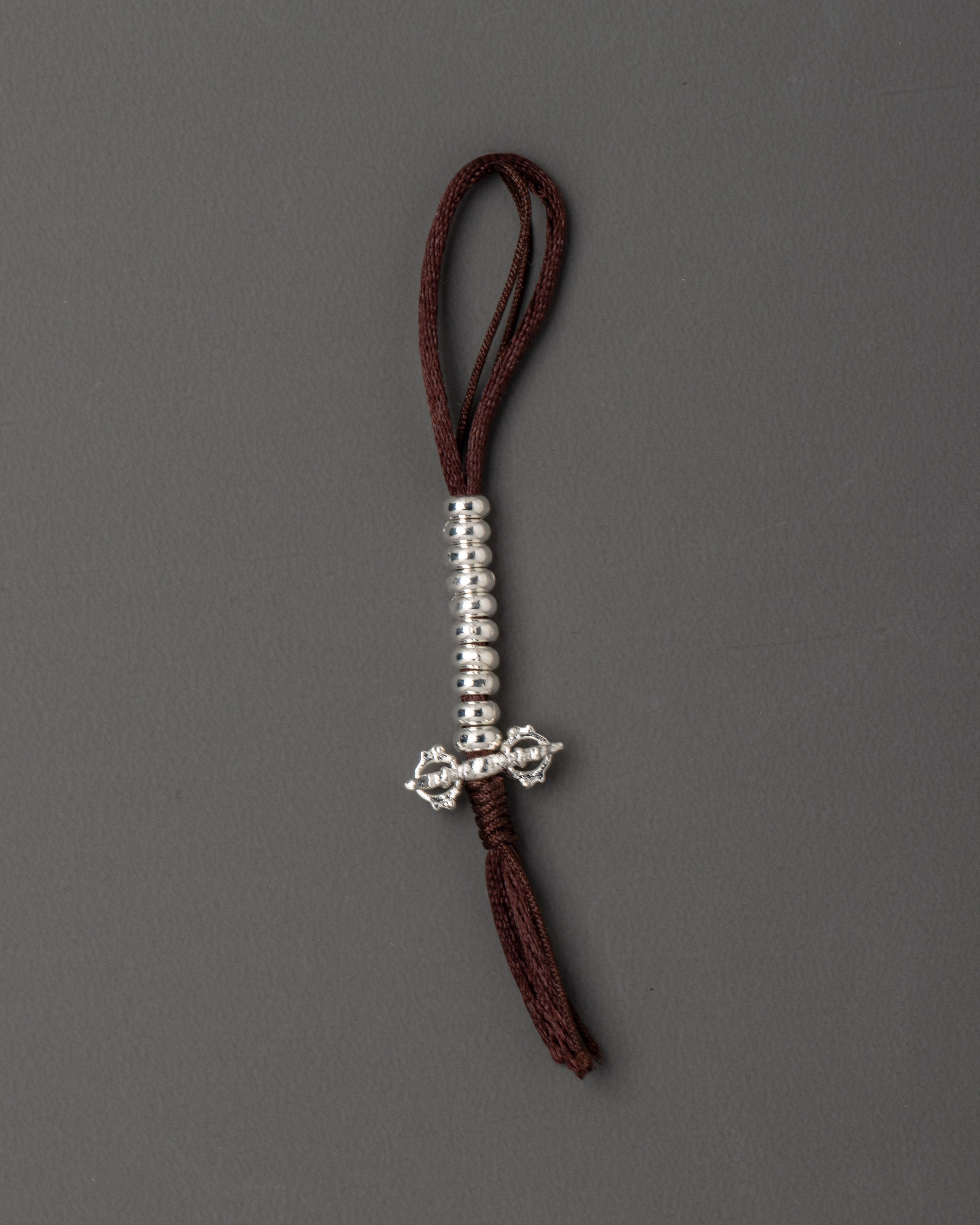 Handmade Tibetan Chupsel | Silver Beads with Vajra and Prayer Wheel for Mala