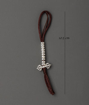 Handmade Tibetan Chupsel | Silver Beads with Vajra and Prayer Wheel for Mala