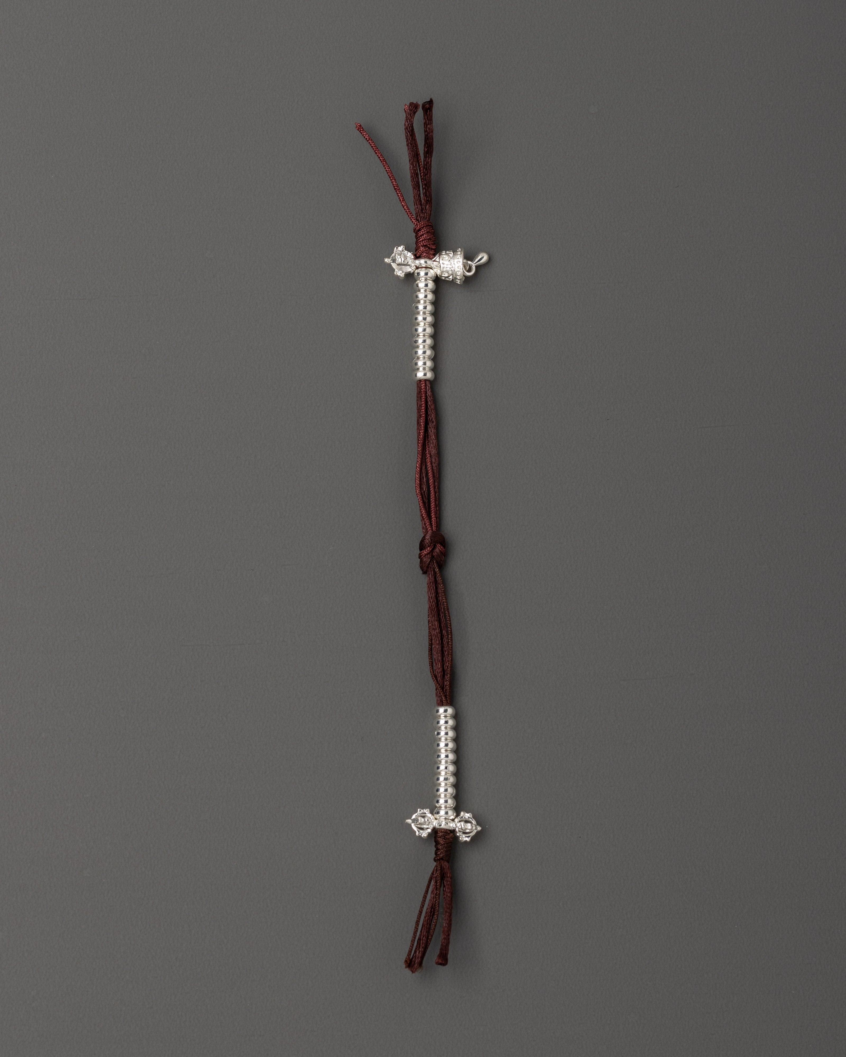 Handmade Tibetan Chupsel | Silver Beads with Vajra and Prayer Wheel for Mala