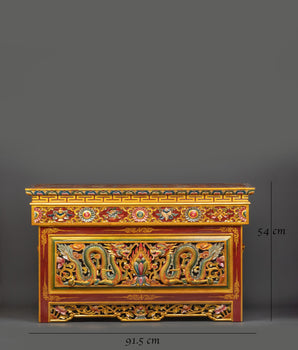 Folding Table with Dragon Carving and Offering | Tibetan Decor