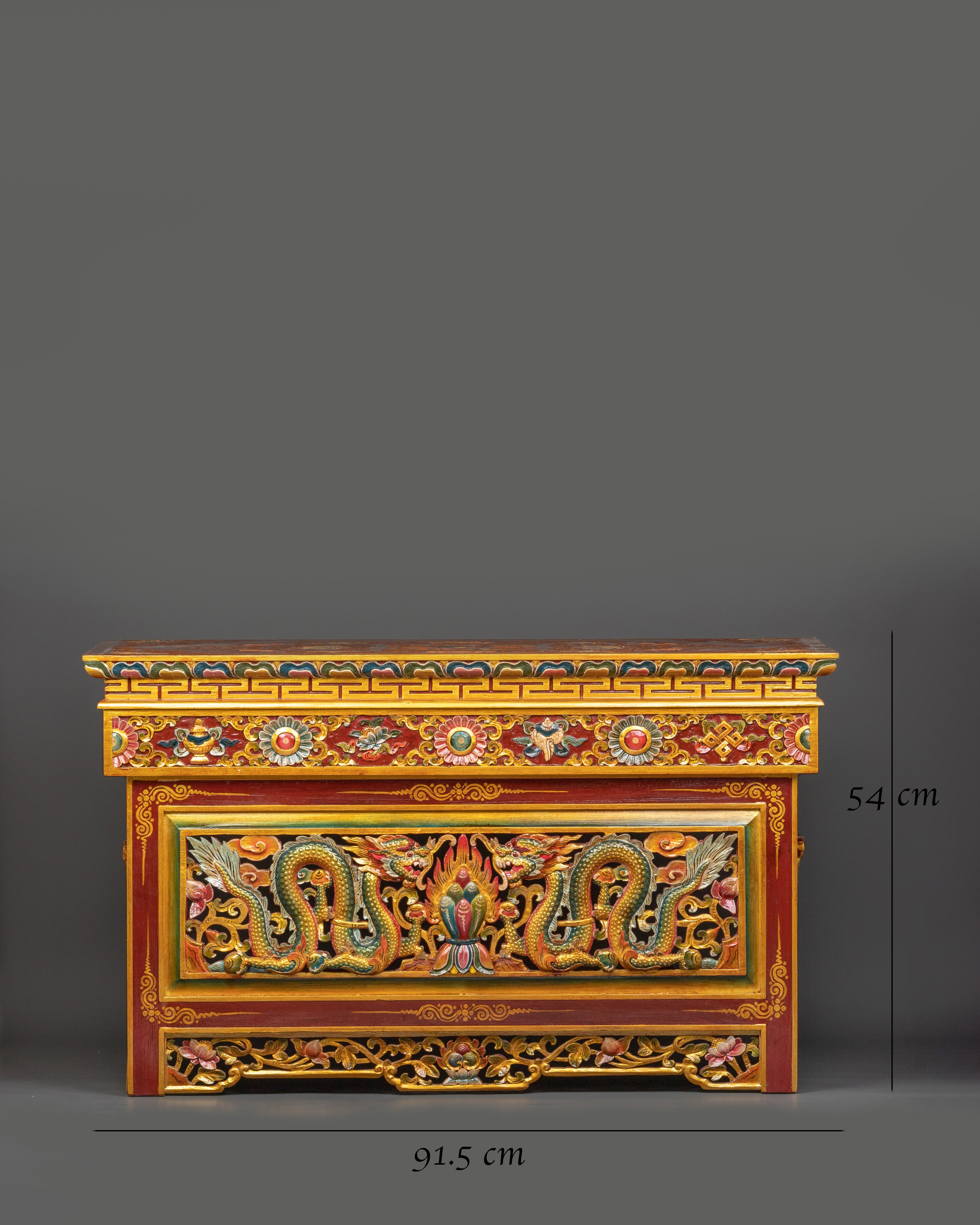 Folding Table with Dragon Carving and Offering | Tibetan Decor