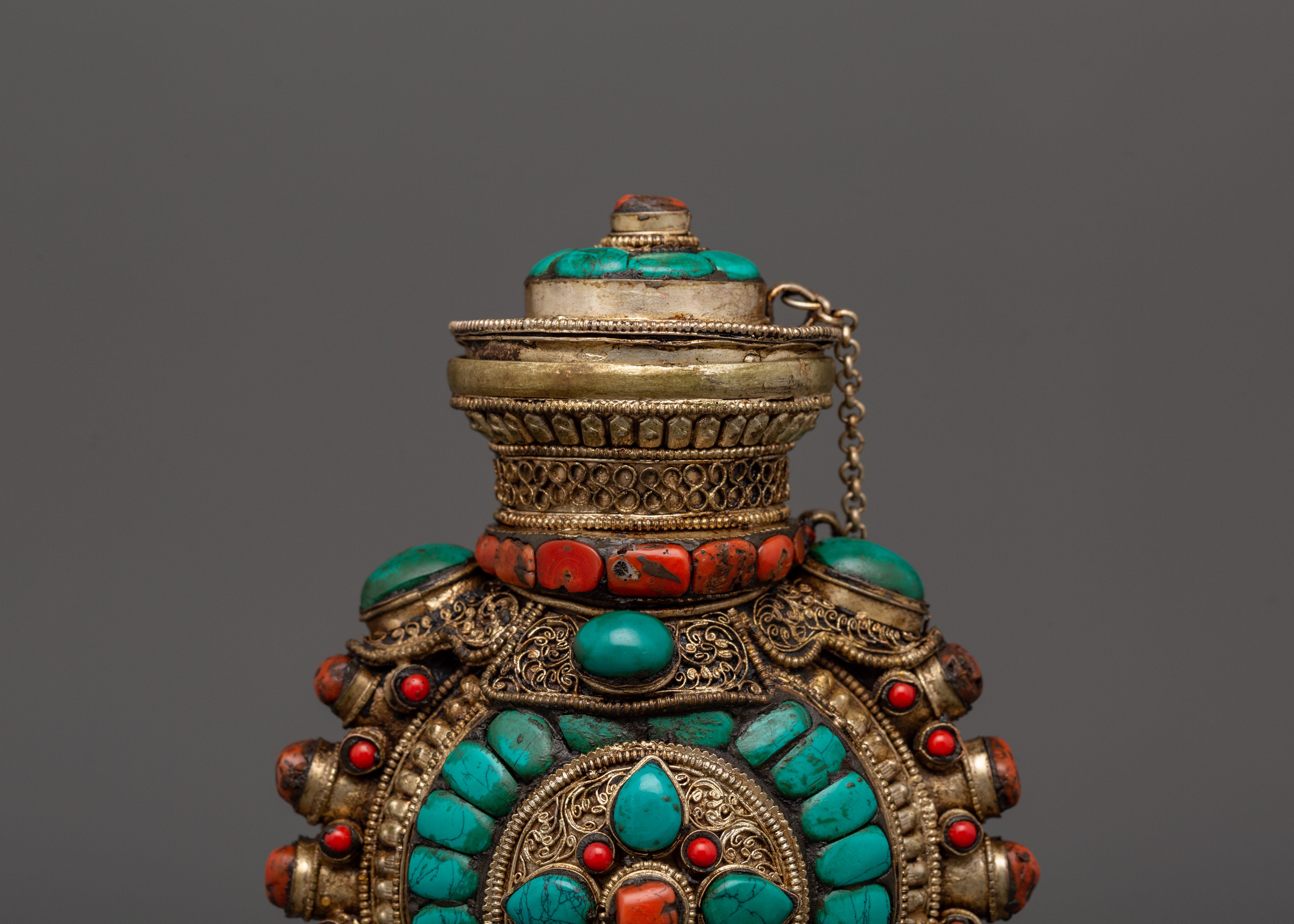 Coral Inlaid Snuff Bottle | Tibetan Ritual Bottle