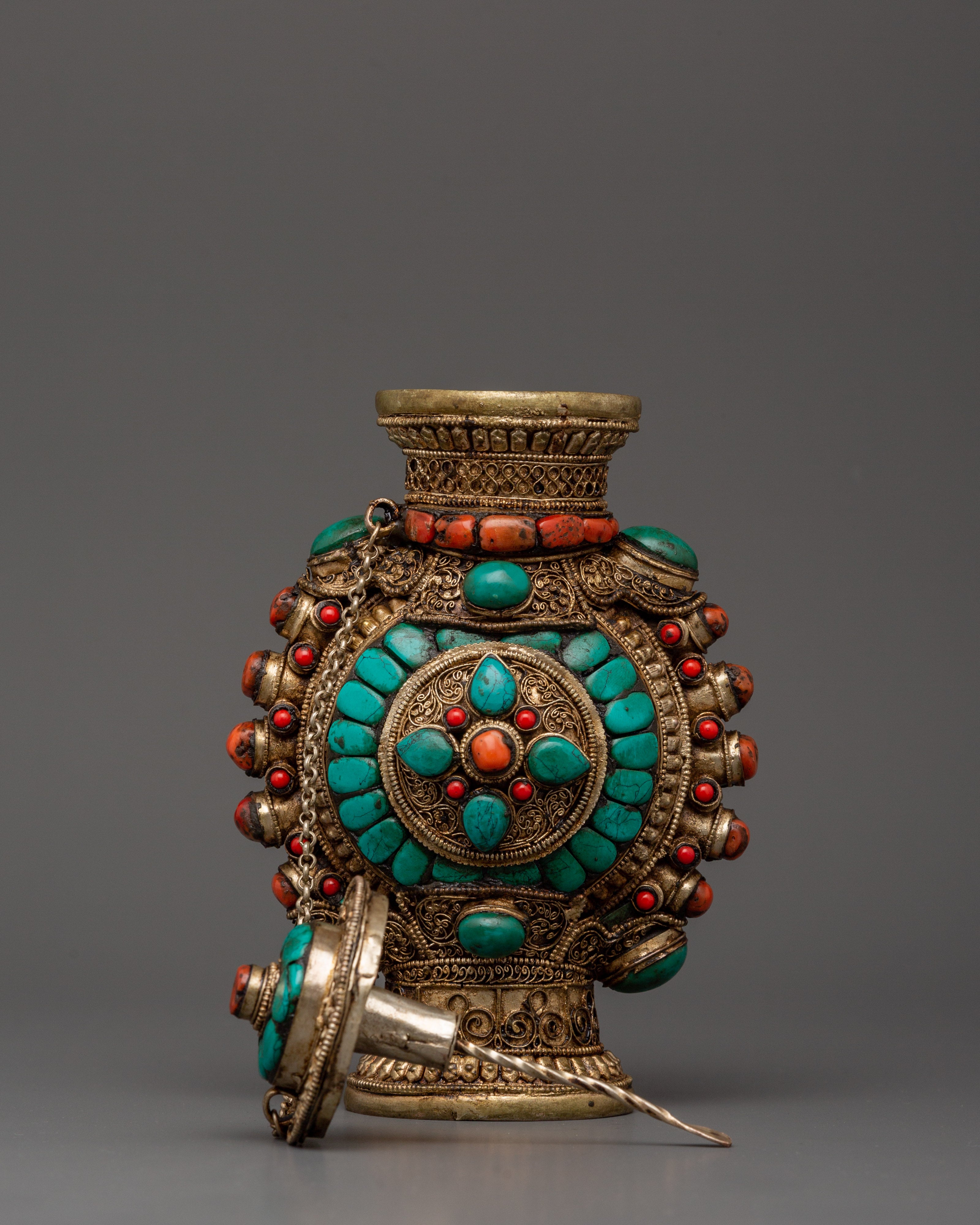 Coral Inlaid Snuff Bottle | Tibetan Ritual Bottle