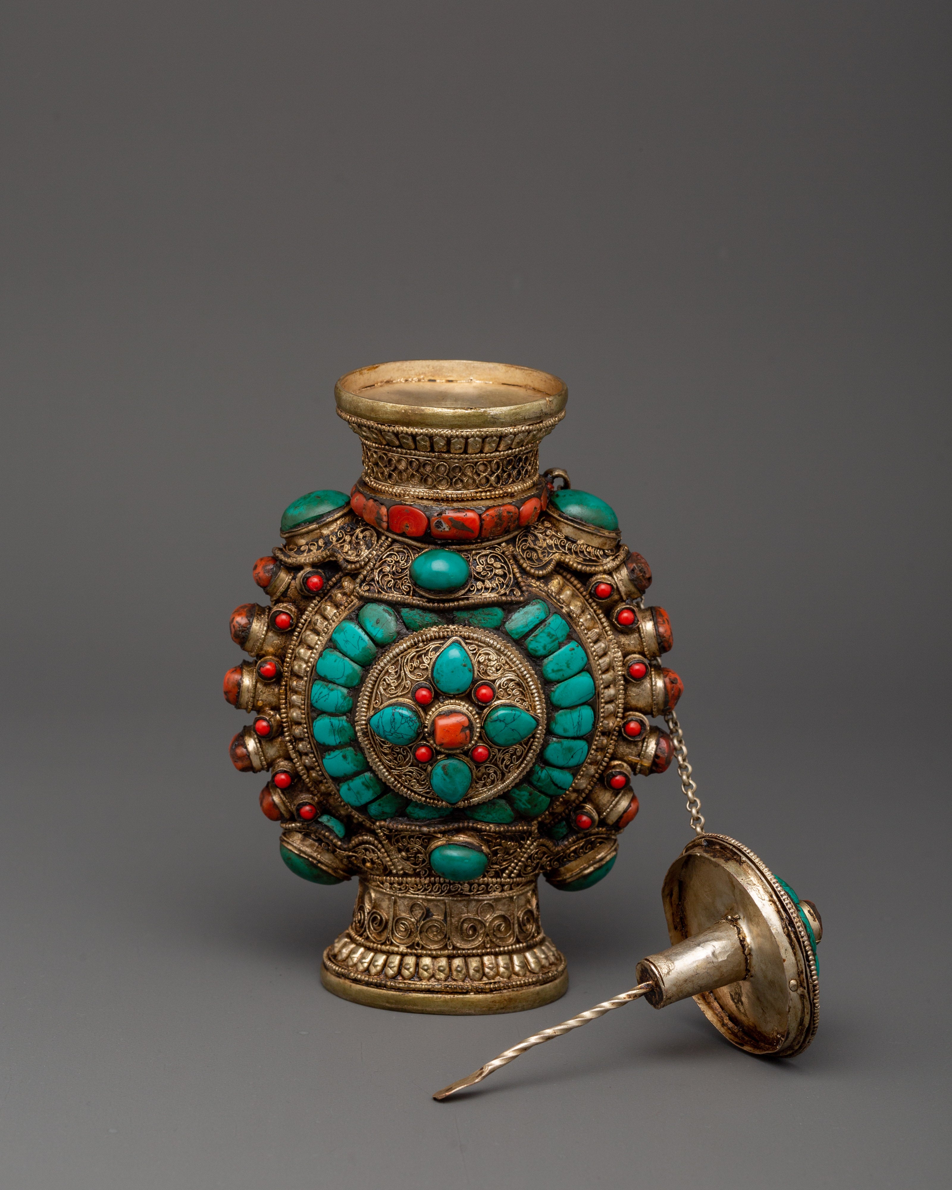 Coral Inlaid Snuff Bottle | Tibetan Ritual Bottle