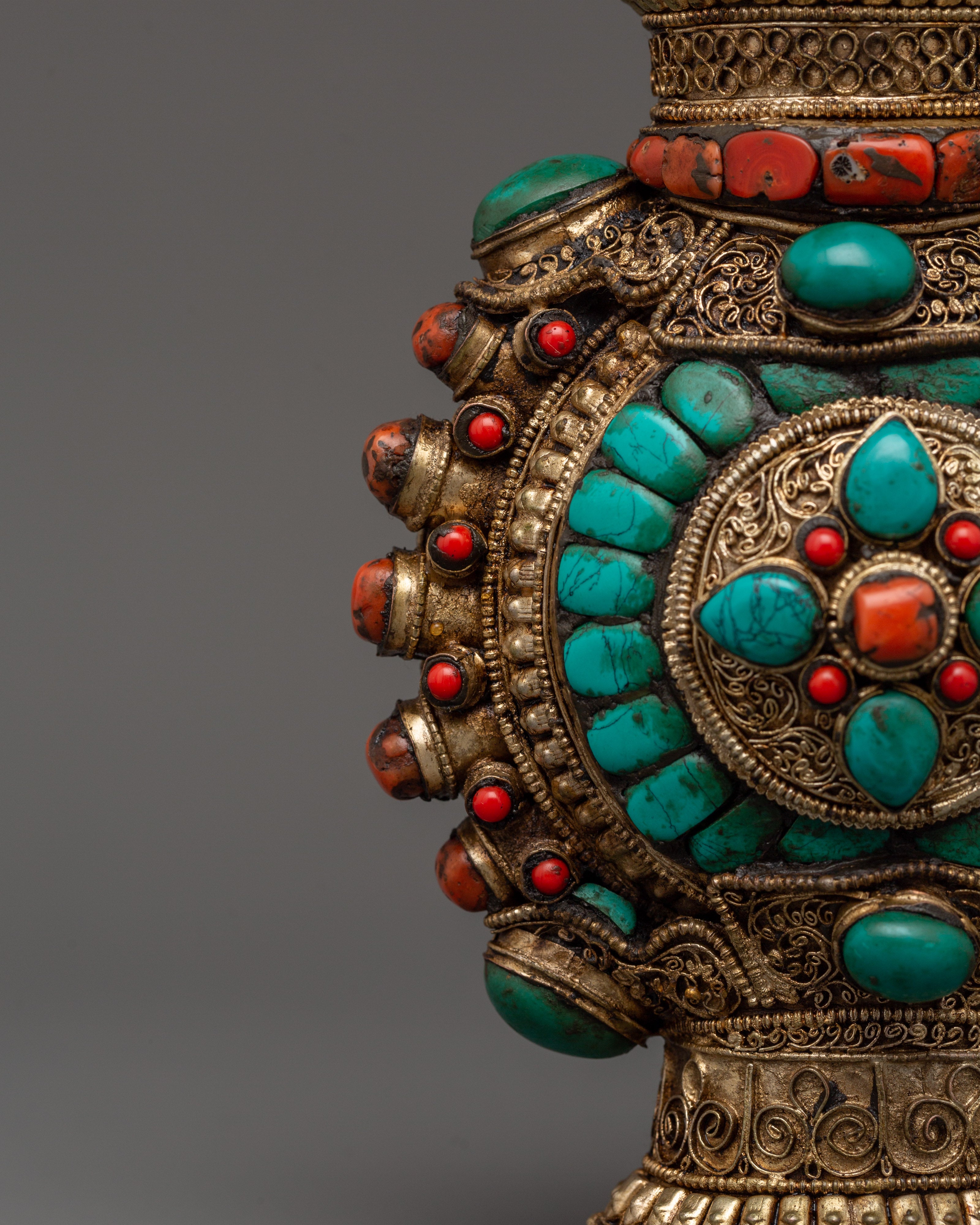 Coral Inlaid Snuff Bottle | Tibetan Ritual Bottle