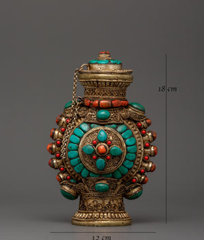 Coral Inlaid Snuff Bottle | Tibetan Ritual Bottle