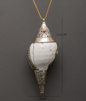 Spiritual Buddhist Conch Locket | Silver Plated Pendant with Coral Stone