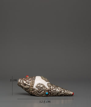 Silver Plated Conch Shell with Turquoise & Coral Inlays | Spiritual Home Decor
