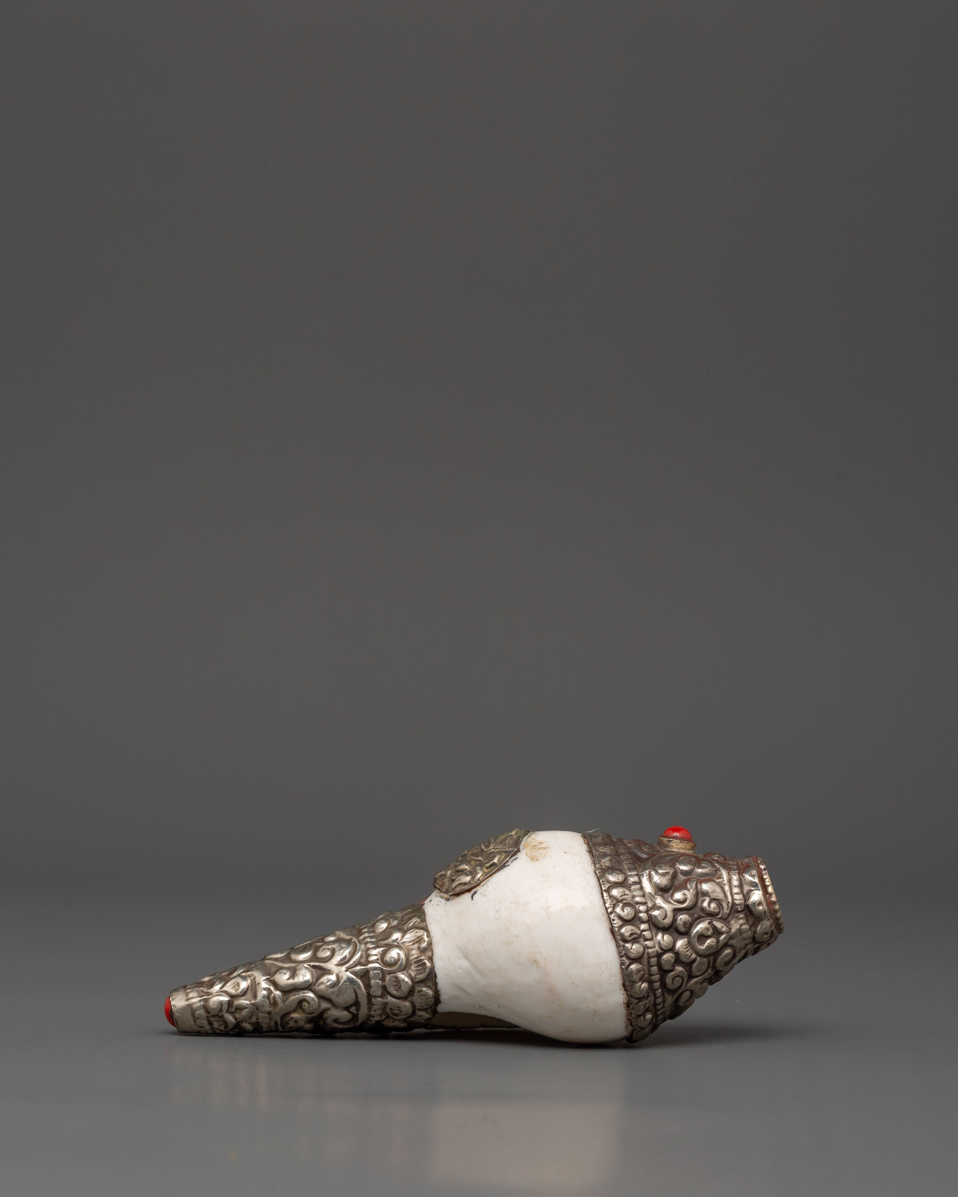 Silver Plated Conch Shell with Turquoise & Coral Inlays | Spiritual Home Decor